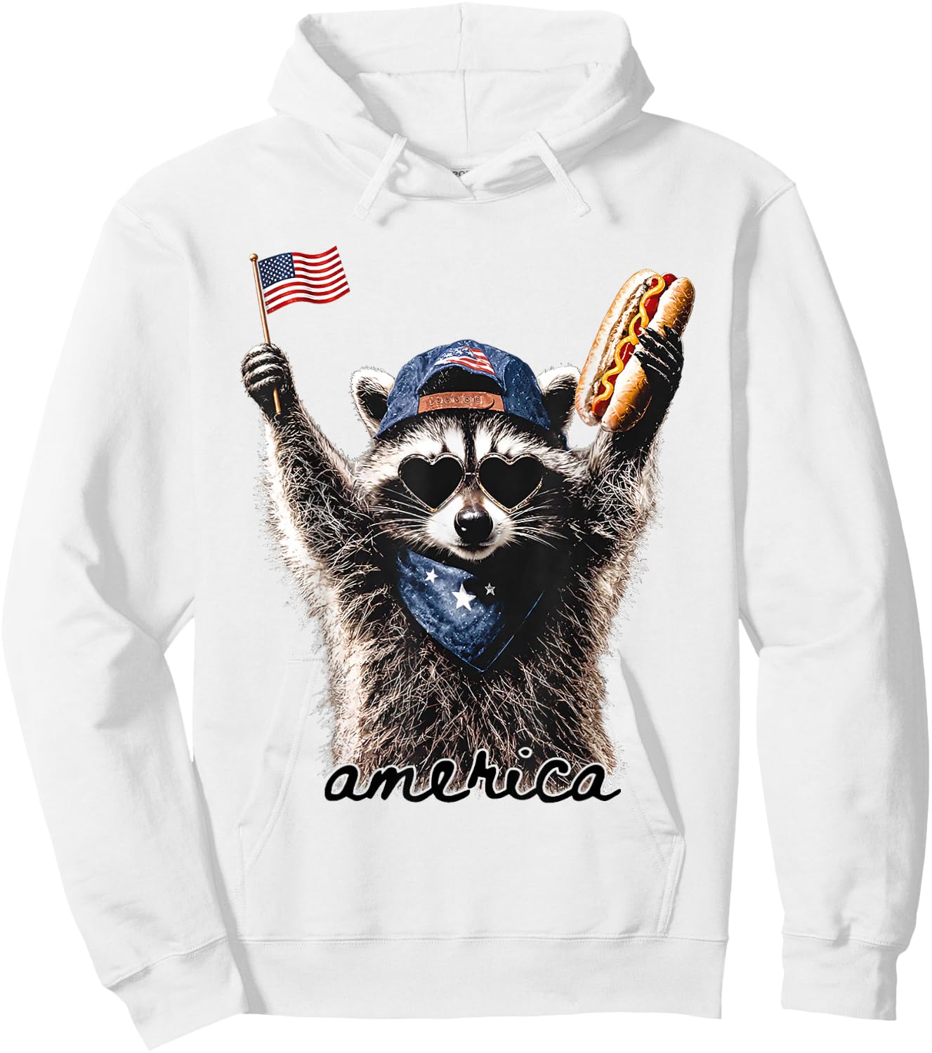 America Patriotic Raccoon Hoodie - Hoodie | White