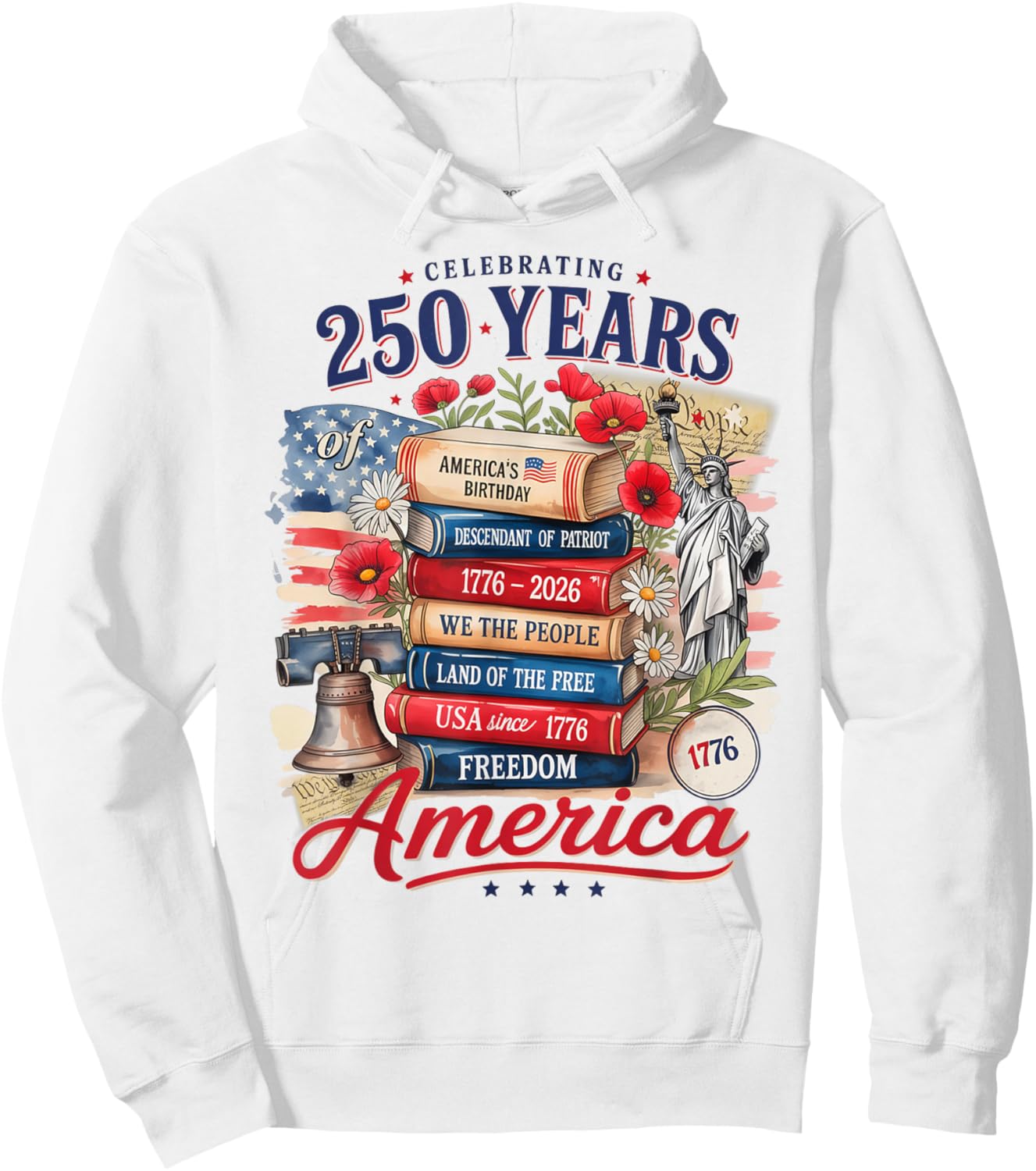 Retro America Book Lovers 250 Years 4th July Women Girls Hoodie - Hoodie | White