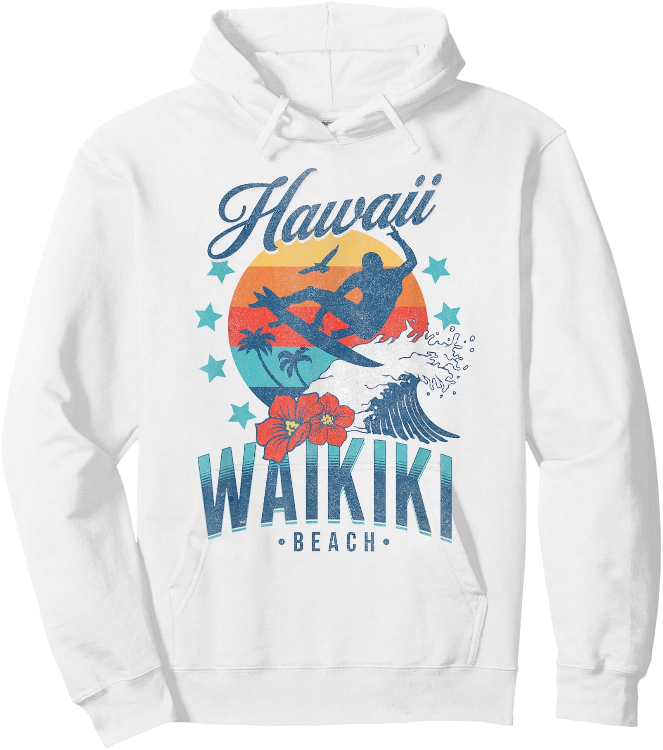 Waikiki Beach Hawaii Surfing Vintage Hawaiian Retro Surf Hoodie - Hoodie | White