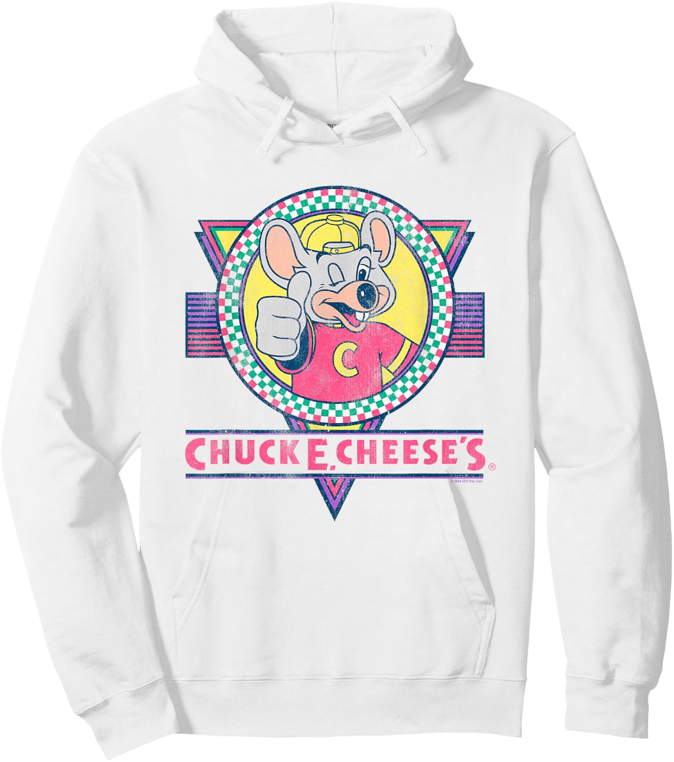Chuck E. Cheese Winking Thumbs Up Logo Distressed , white, S Hoodie - Hoodie | White