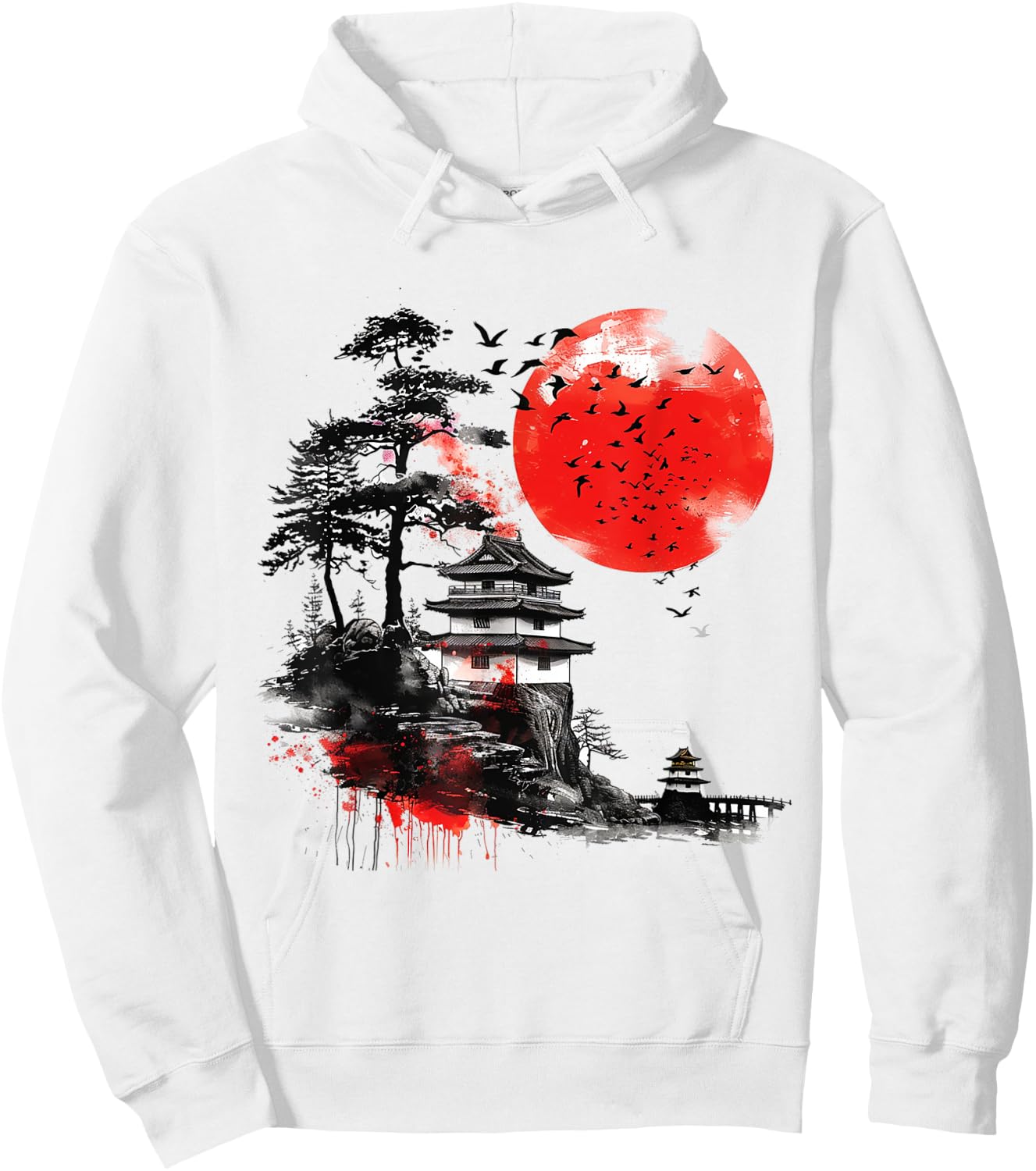 Vintage Cherry Blossom Woodblock Japanese Graphic Art Hoodie - Hoodie | White