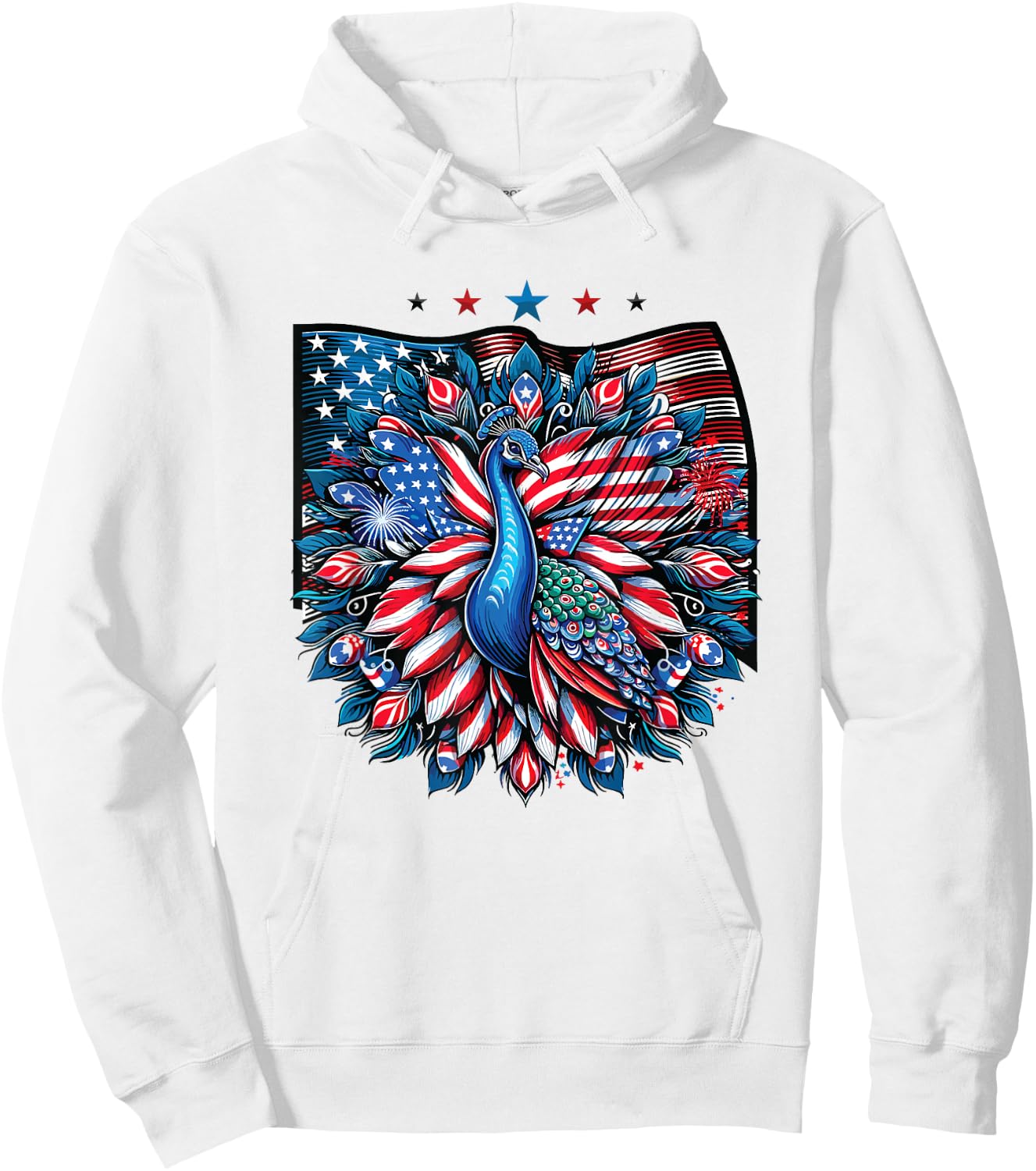 Patriotic Stars Stripes Peacock 4th Of July Hoodie - Hoodie | White