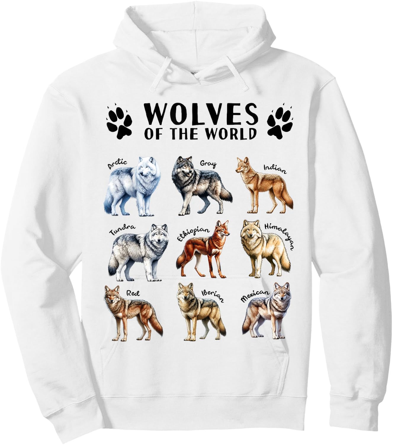 Wolves of the World Educational Collection Wolf Types Animal Hoodie - Hoodie | White