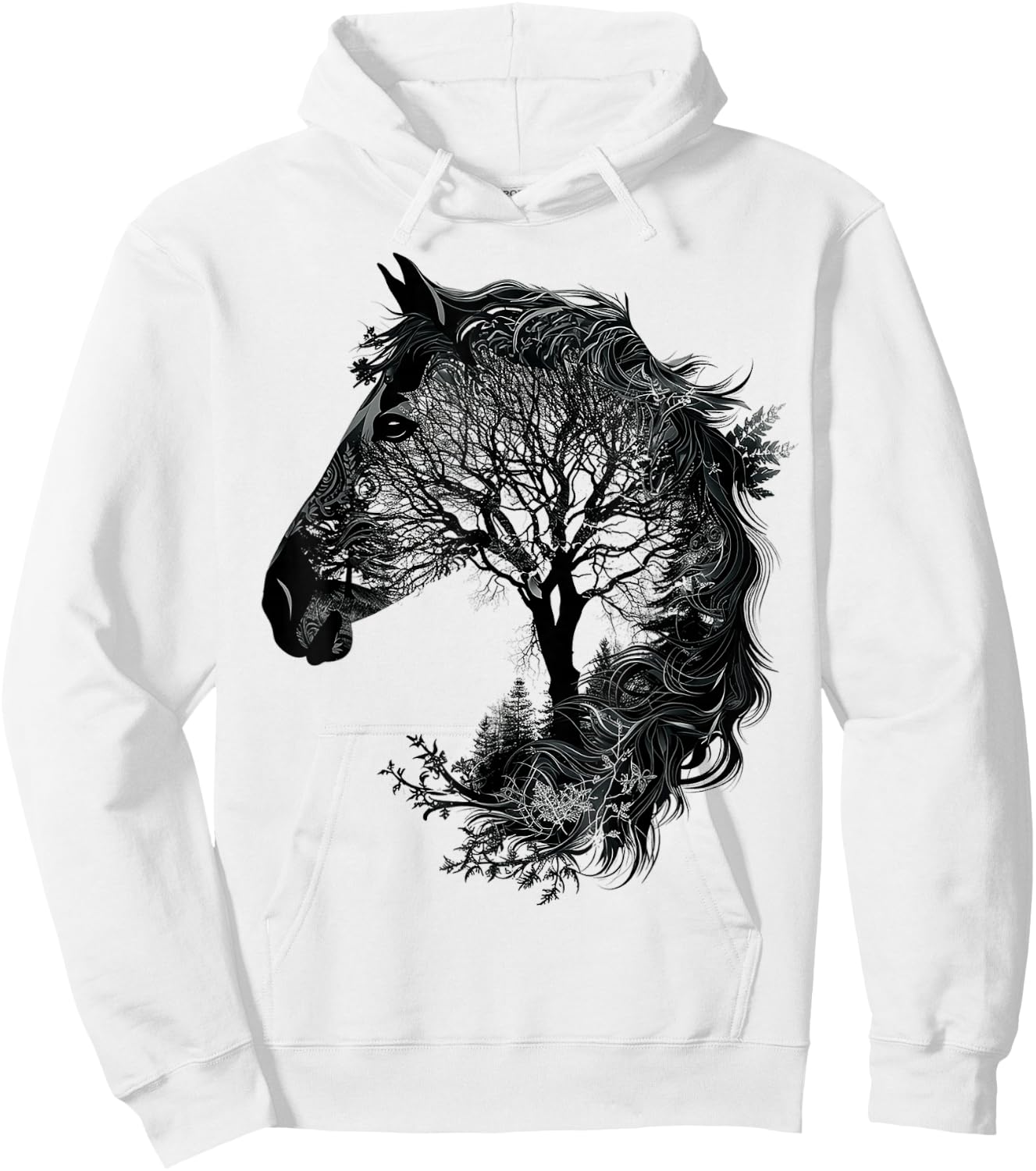 Horse Animal Nature Zoo Drawing Art Abstract Horse , white, S Hoodie - Hoodie | White