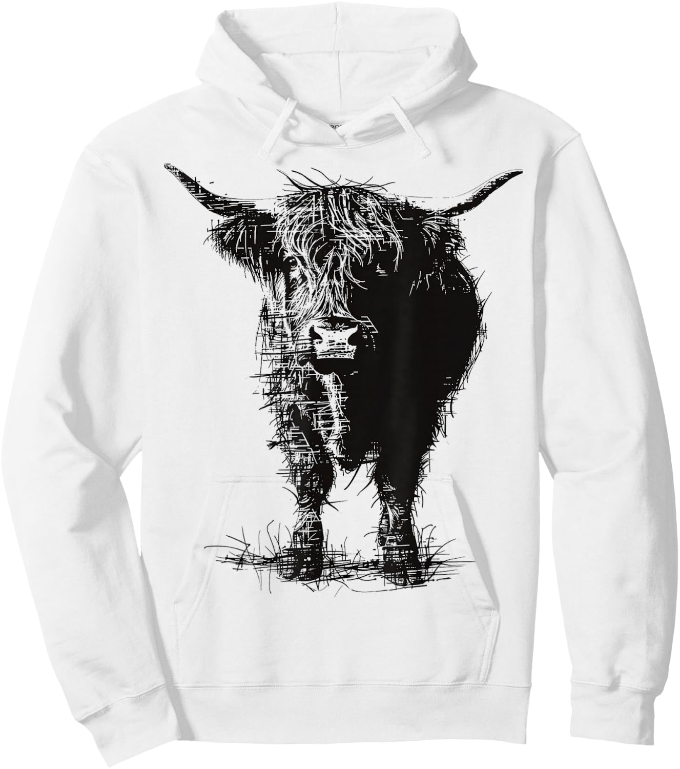 Highland Cow Motif Abstract Drawing Animal Art Highland Cow Hoodie - Hoodie | White