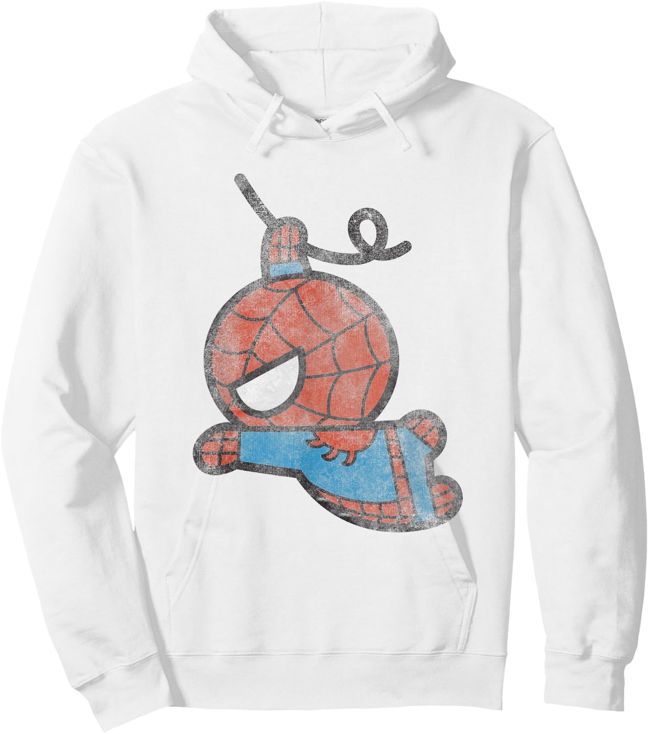Marvel Kawaii Chibi Spider-Man Swinging To Fight Distressed Hoodie - Hoodie | White