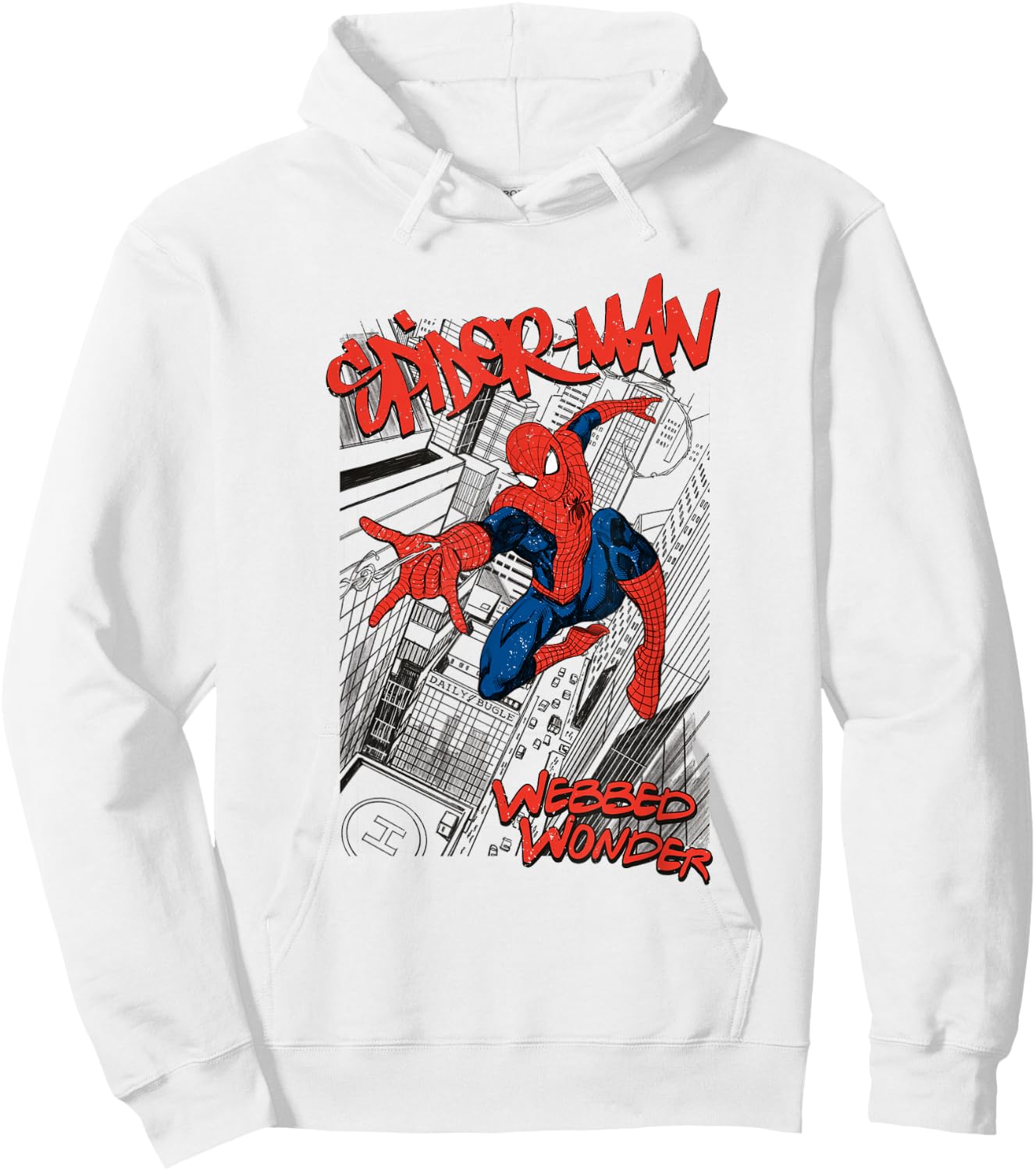Marvel Spiderman Sketch City White Cartoon Short Sleeve S Adult Spiderman Fans Hoodie - Hoodie | White
