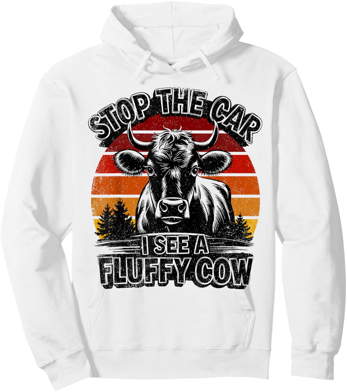 Retro Stop The Car I See A Fluffy Cow Vintage Highland Cow Hoodie - Hoodie | White
