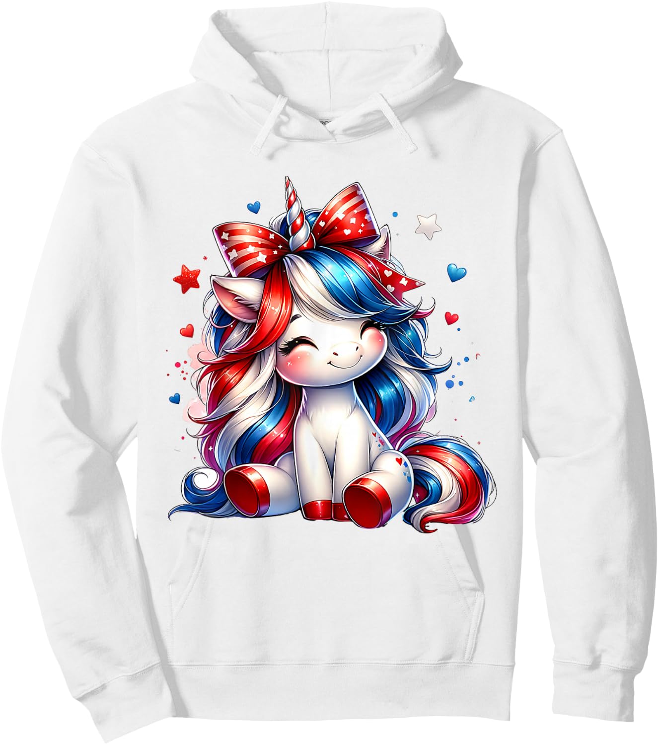 Cute Unicorn 4th Of July Girls Kids American Flag USA Girls Hoodie - Hoodie | White