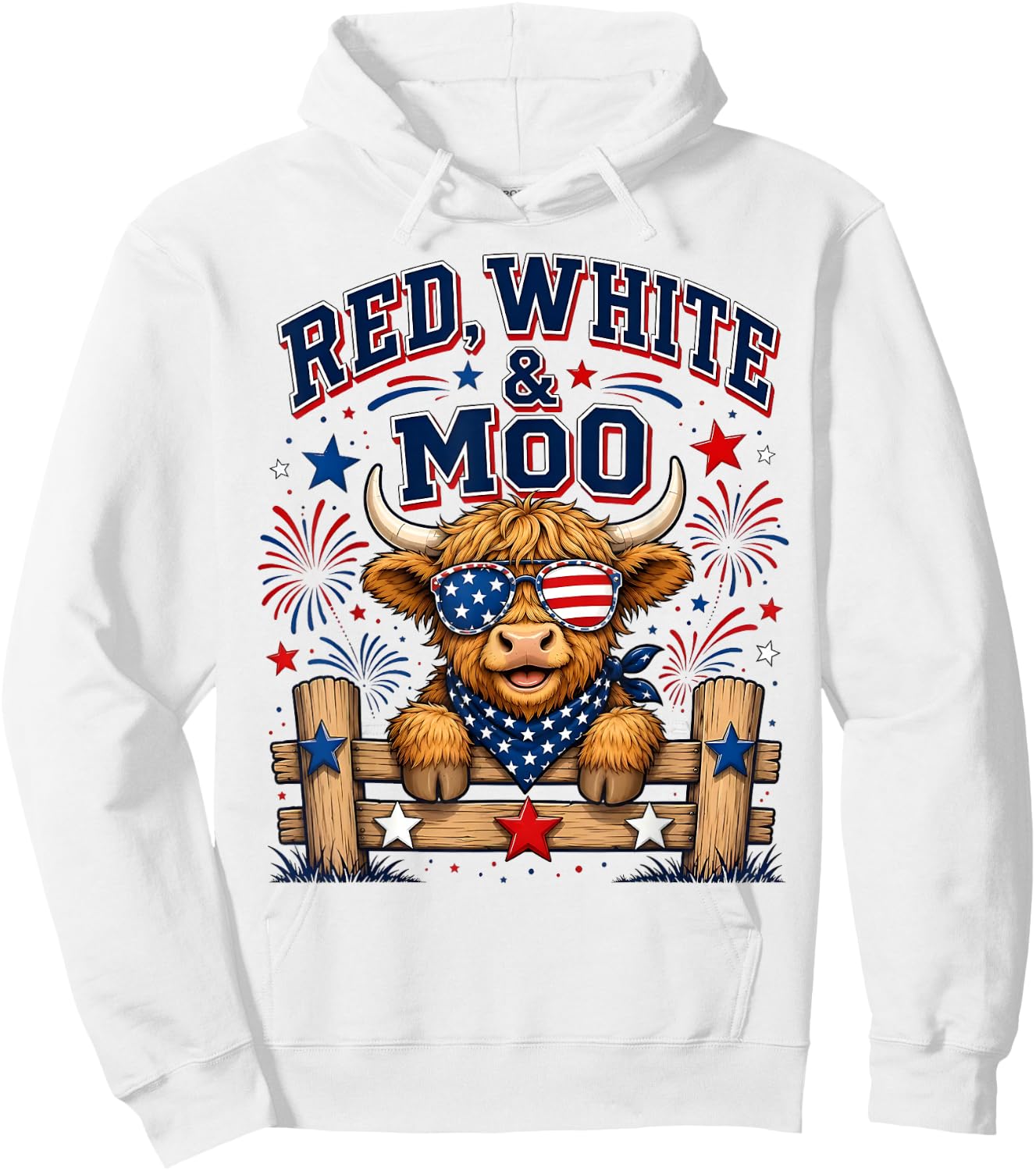 Cute Red White and Moo Funny Patriotic 4th of July USA Flag Hoodie - Hoodie | White