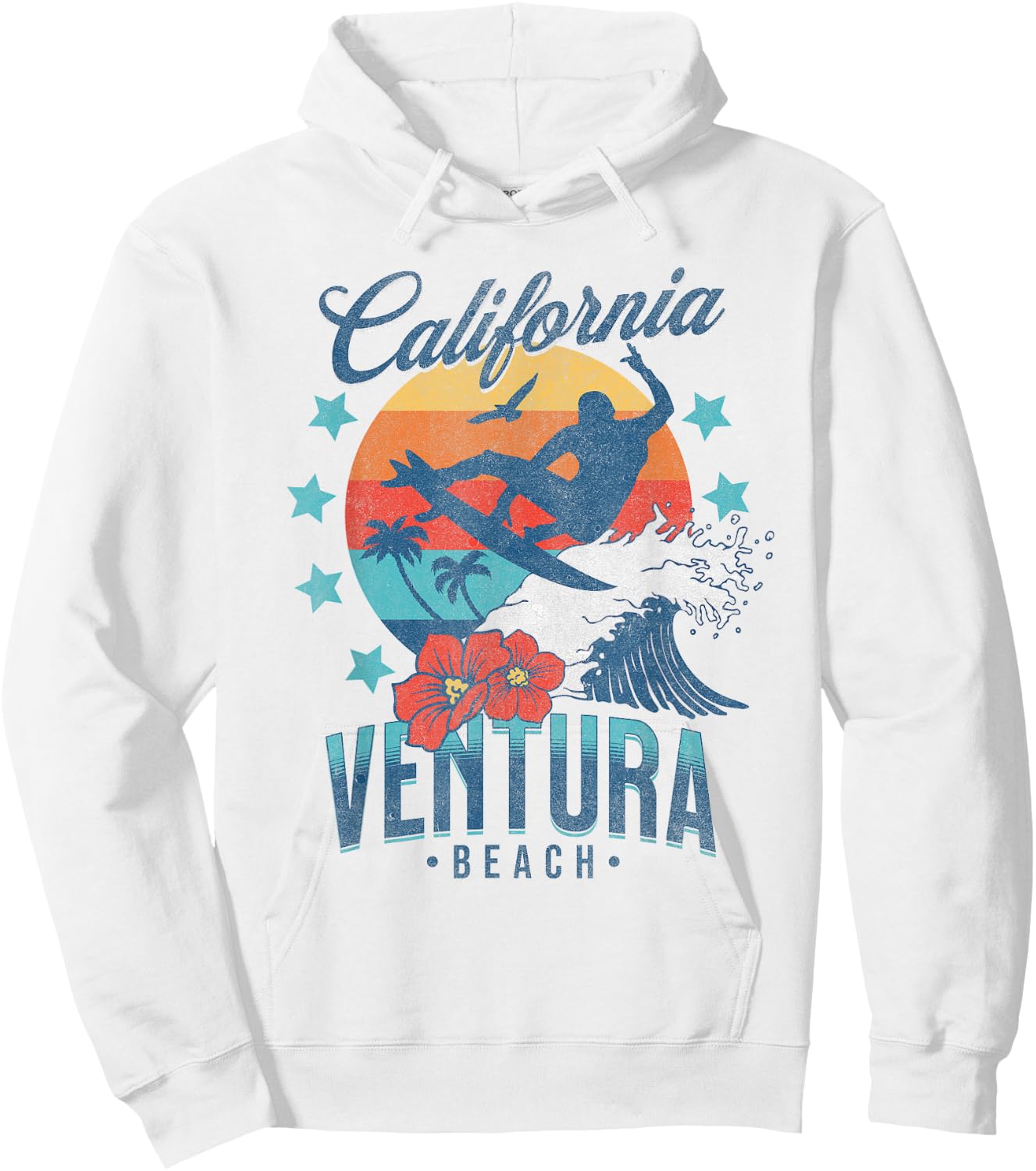 Ventura Beach California Surfing Vintage Vacation Retro Surf Hoodie - Hoodie | White