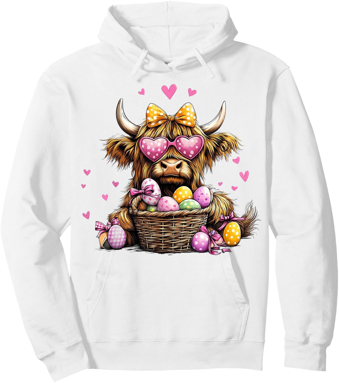 Easter Day Highland Cow Cute Cow Easter Happy Easter Hoodie - Hoodie | White