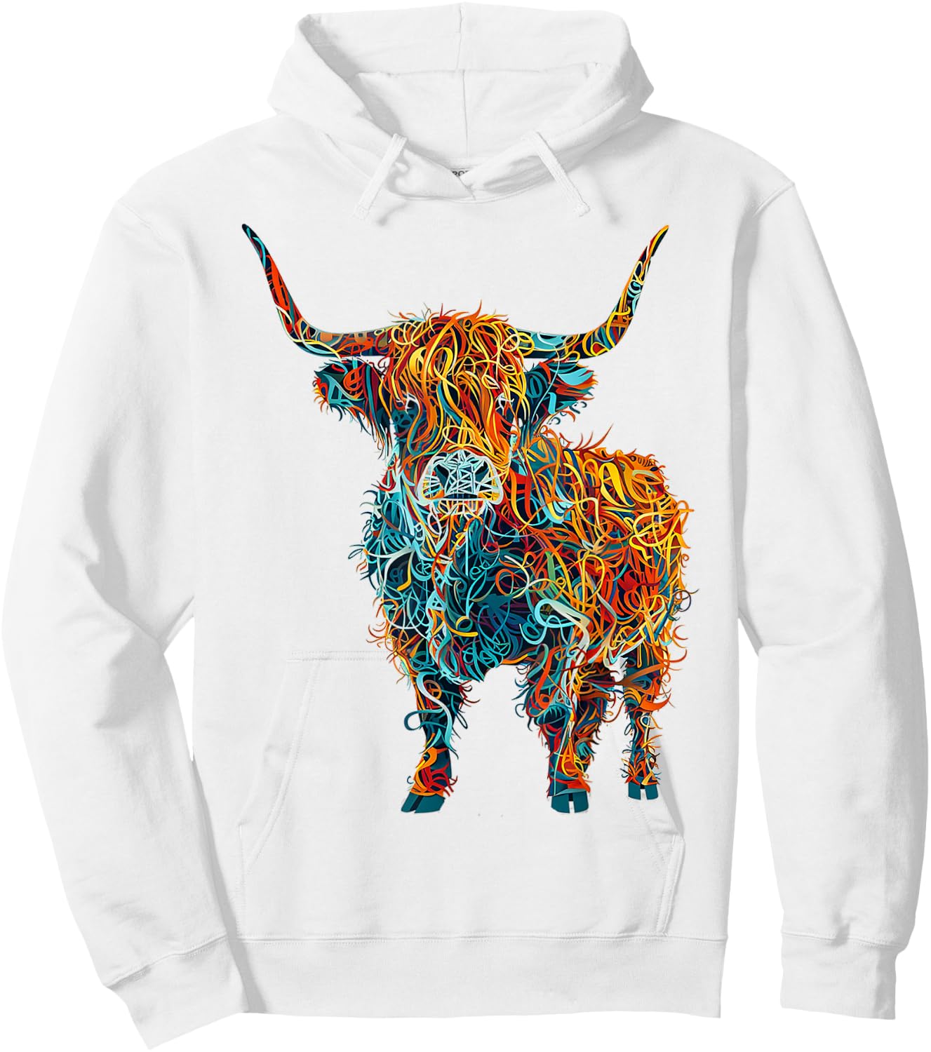 Highland Cow Abstract Animal Art Graphic Highland Cow Hoodie - Hoodie | White