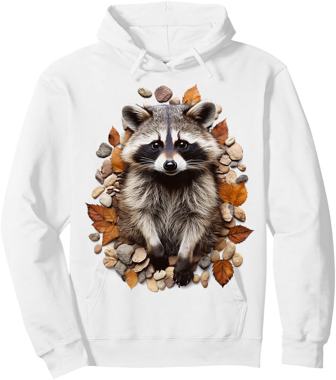 Raccoon Animal Nature Pattern Stones Illustration Face Raccoon , white, S Hoodie - Hoodie | White