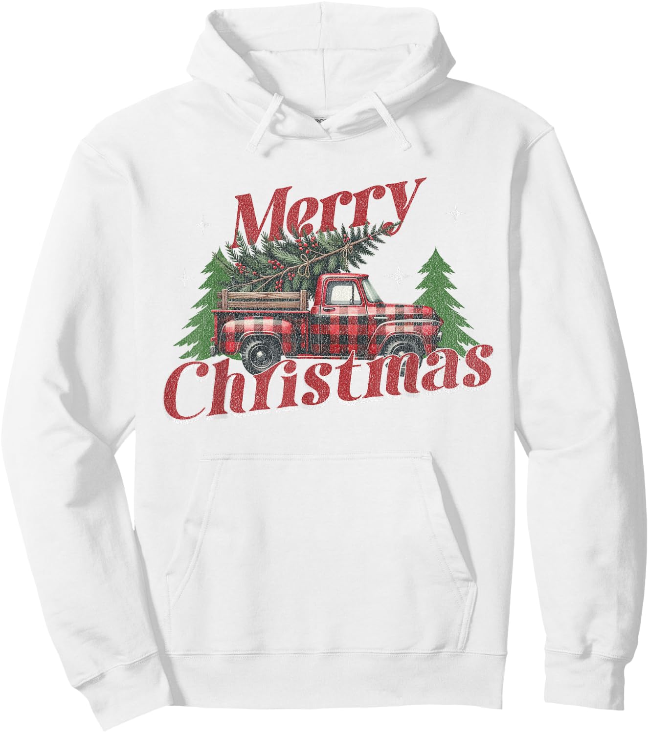 Merry Christmas Truck Buffalo Plaid Xmas Red Truck Christmas Hoodie - Hoodie | White