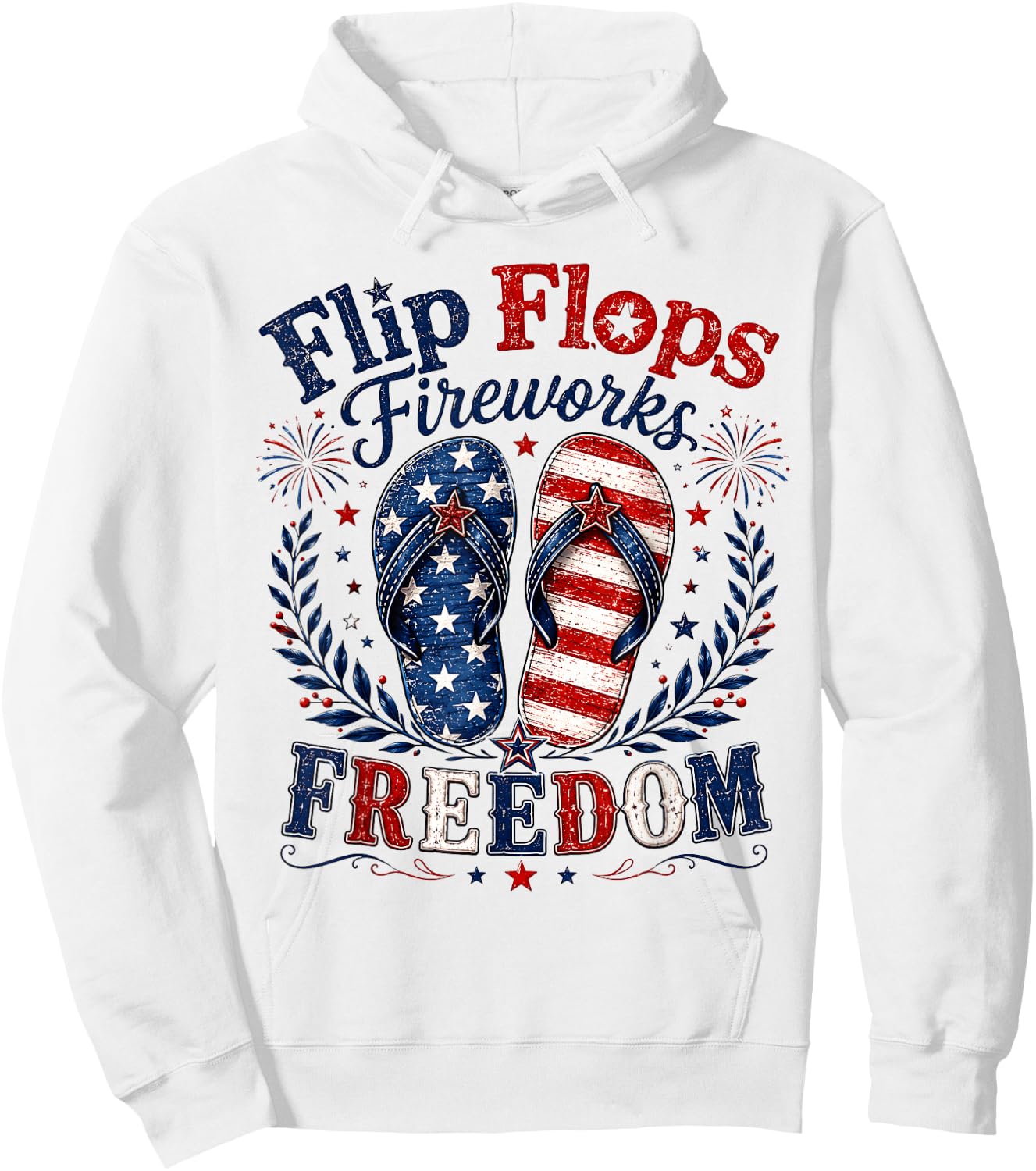 Flip Flops Fireworks Freedom USA Flag Summer 4th of July Hoodie - Hoodie | White