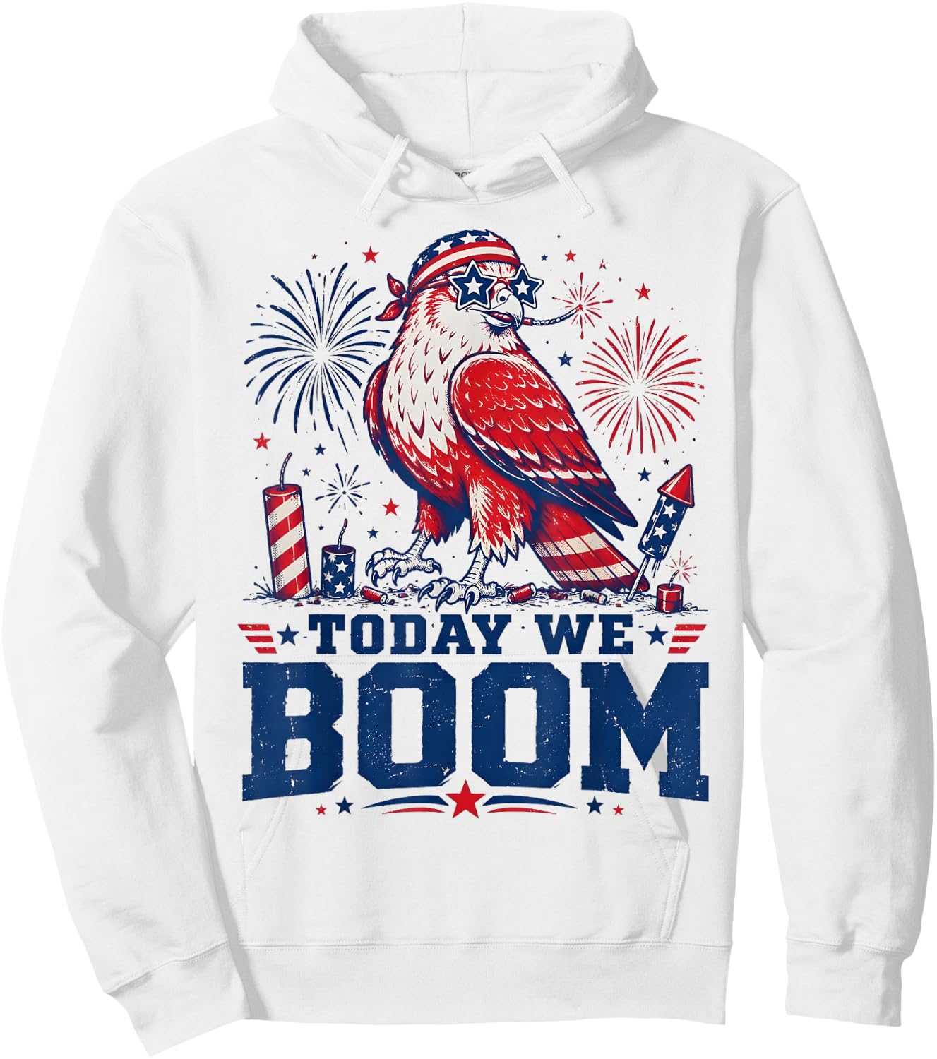 Retro Funny 4th of July Eagle Beer Today We Boom Fireworks Hoodie - Hoodie | White