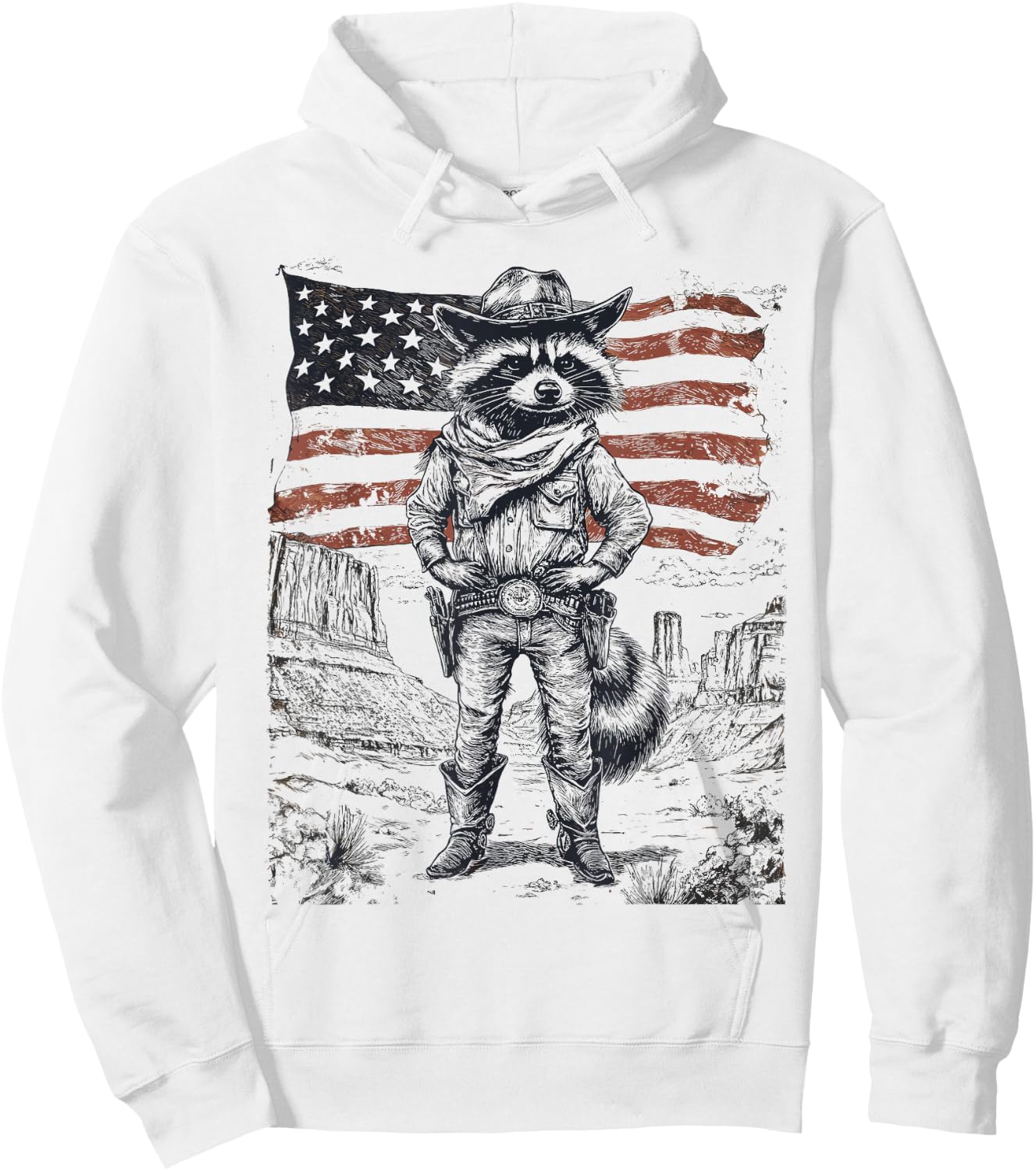 Wild West Cowboy Raccoon 4th of July Western Rodeo Hoodie - Hoodie | White