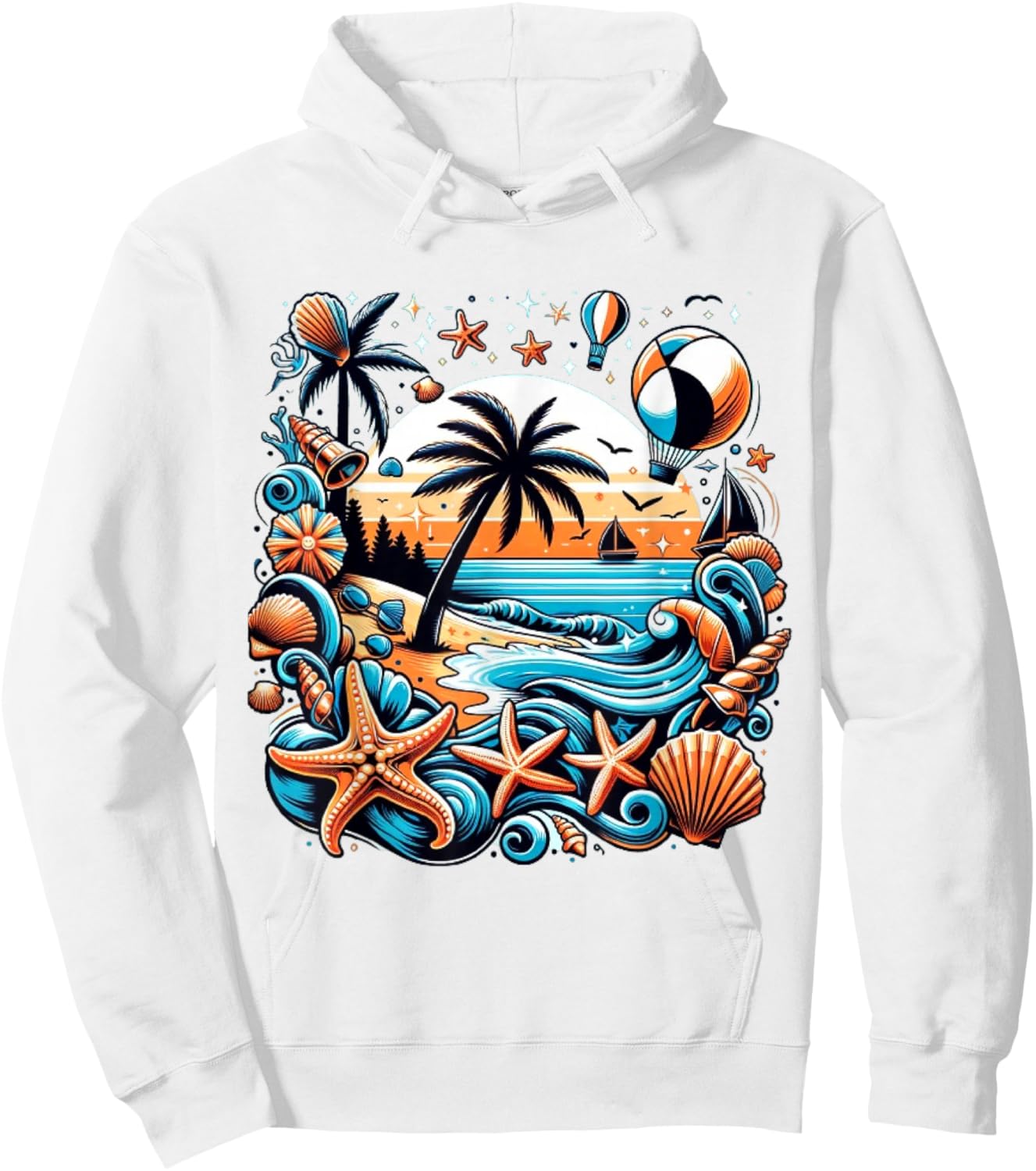 Ocean Themed Blue Starfish and Shells Women's , white, S Hoodie - Hoodie | White