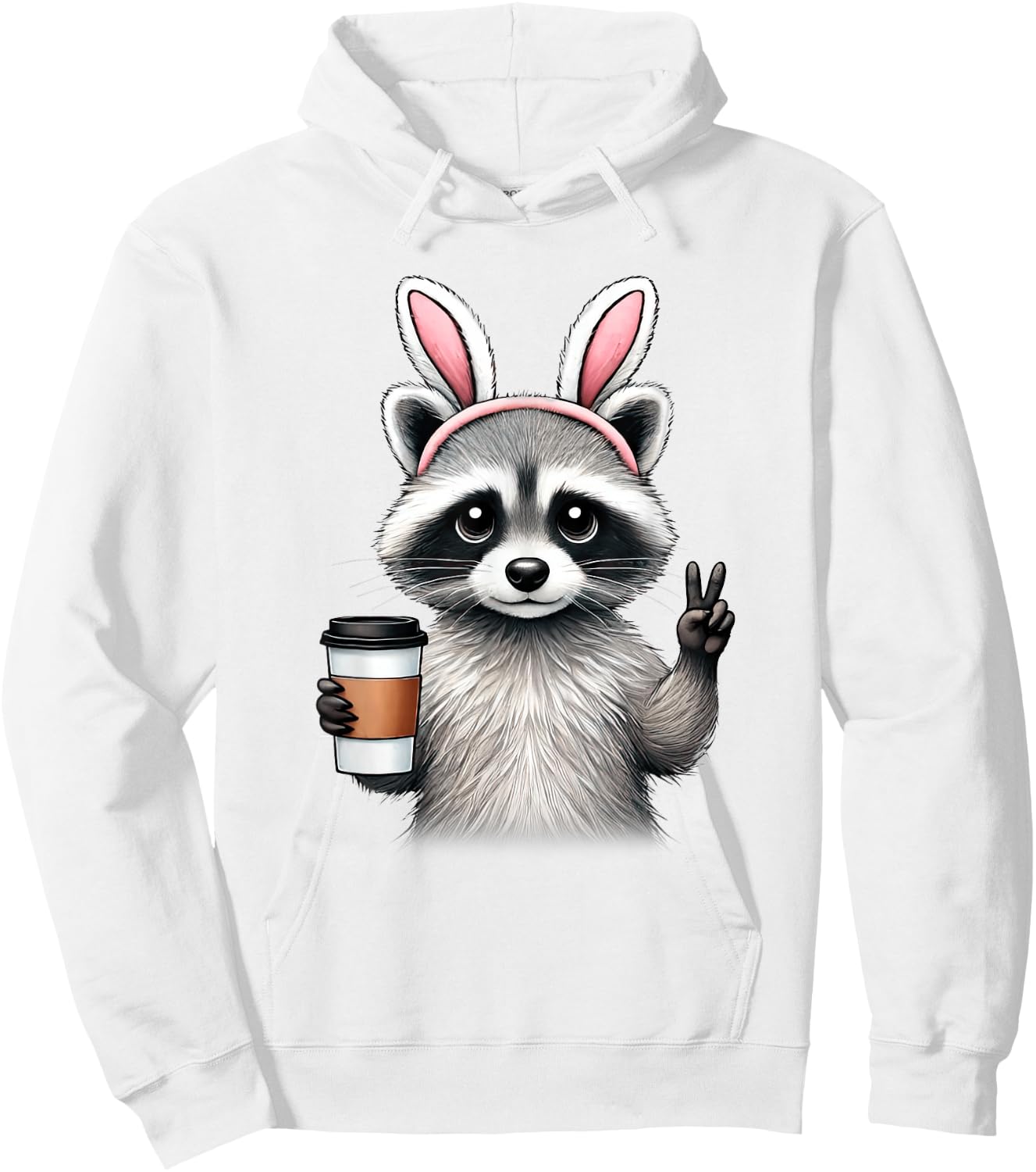 Happy Easter Bunny Raccoon Eggs Basket Women Teen Girl Kid Hoodie - Hoodie | White