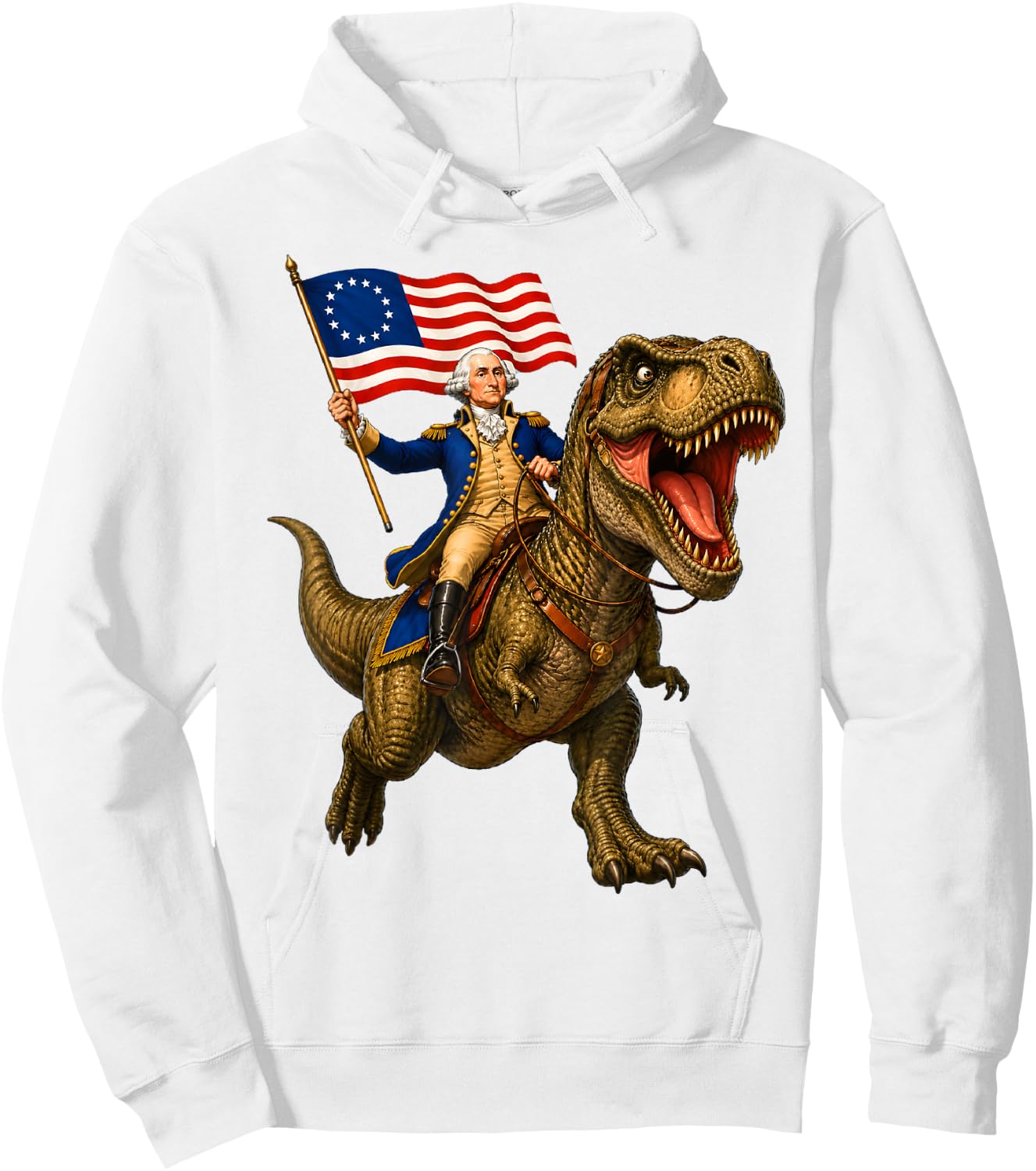 George Washington Riding a Dinosaur Hoodie - Hoodie | White
