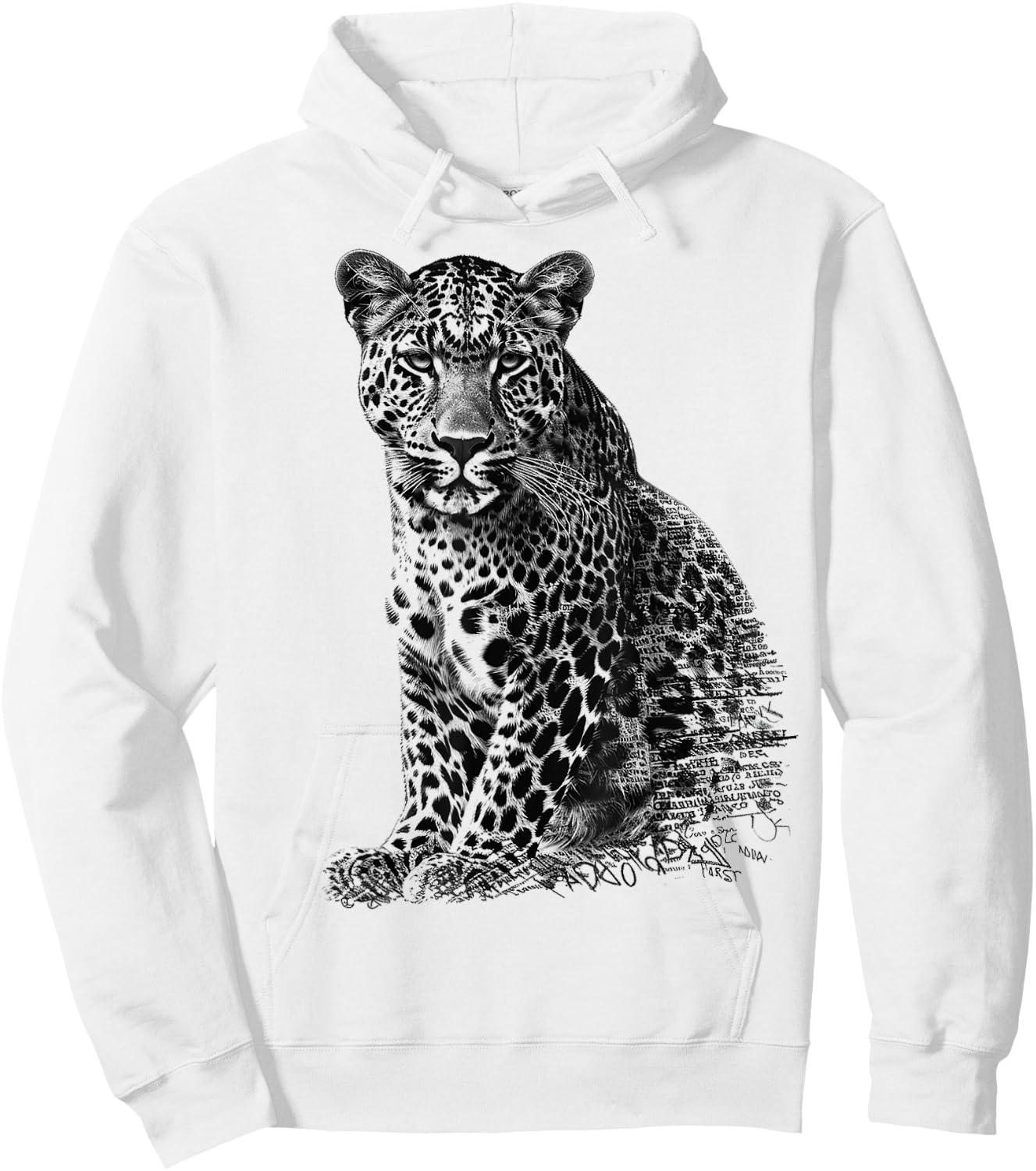 Leopard Drawing Text Animal Art Abstract Graphic Leopard Hoodie - Hoodie | White