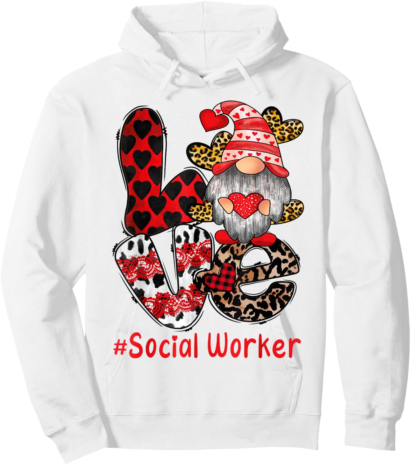 Social Worker Valentines Day Love Heart gnome social work Hoodie - Hoodie | White
