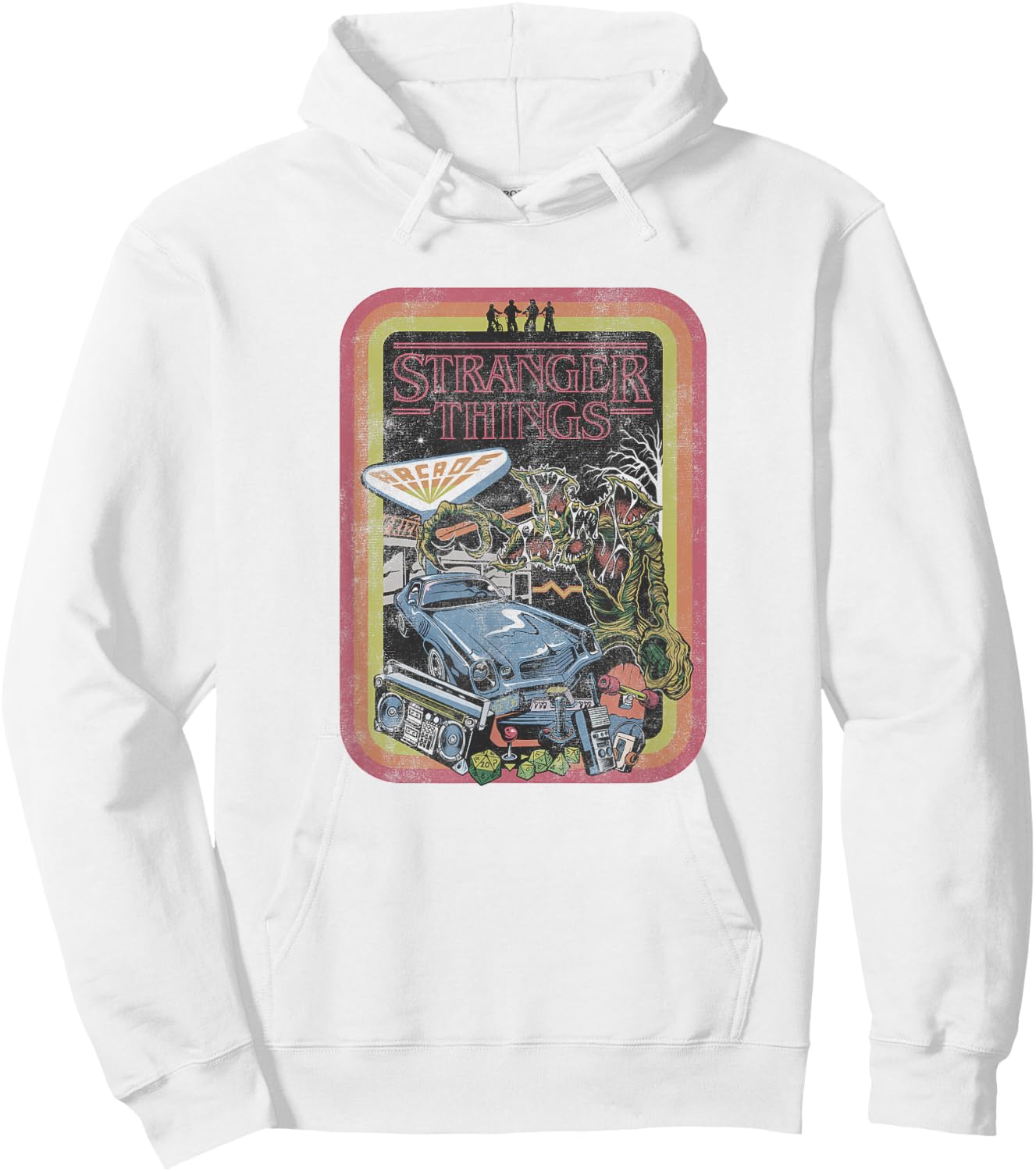 Stranger Things Retro Stripe The Party vs Hawkins Collage Hoodie - Hoodie | White