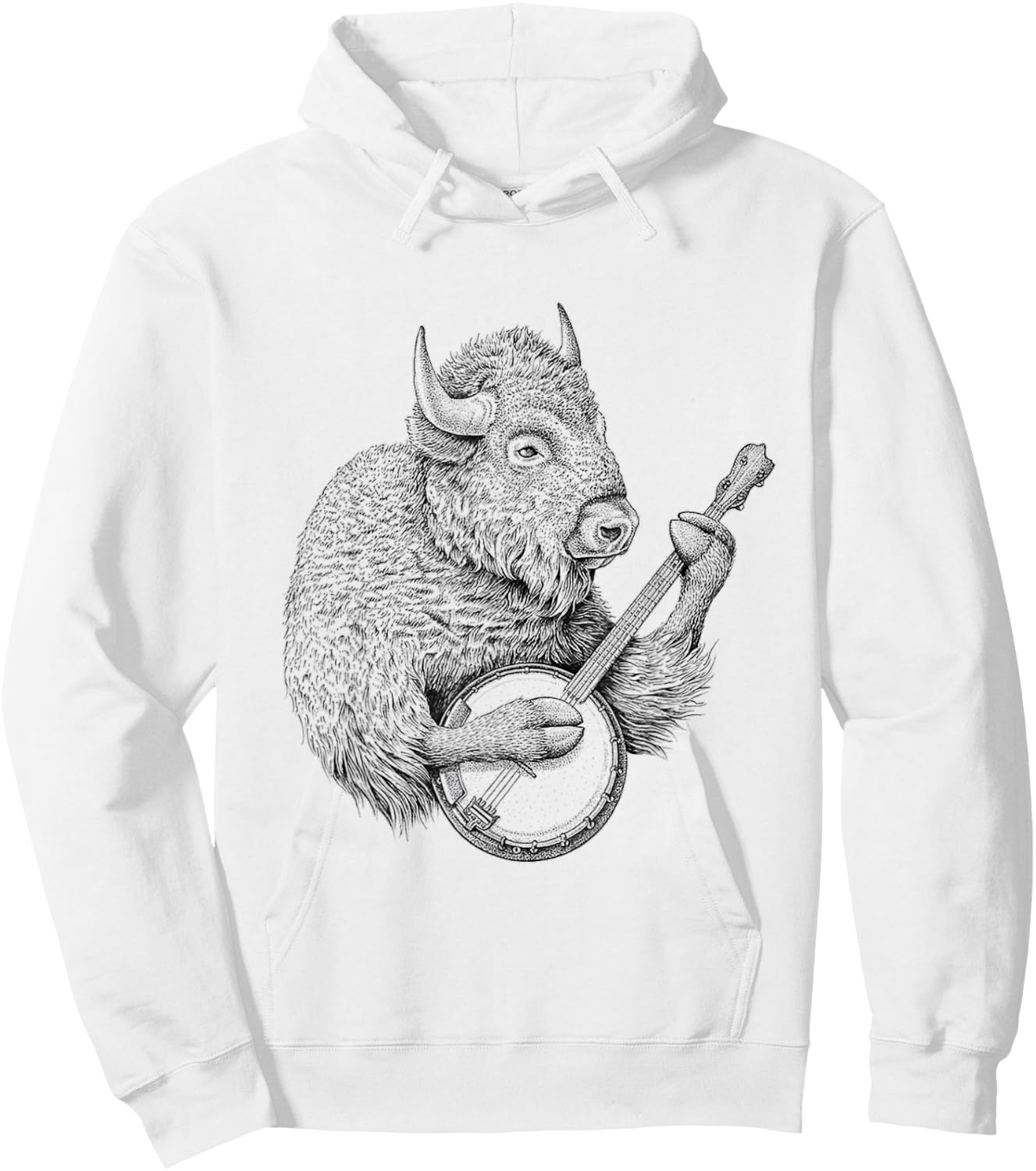 Buffalo Retro Bison Animal playing banjo Hoodie - Hoodie | White