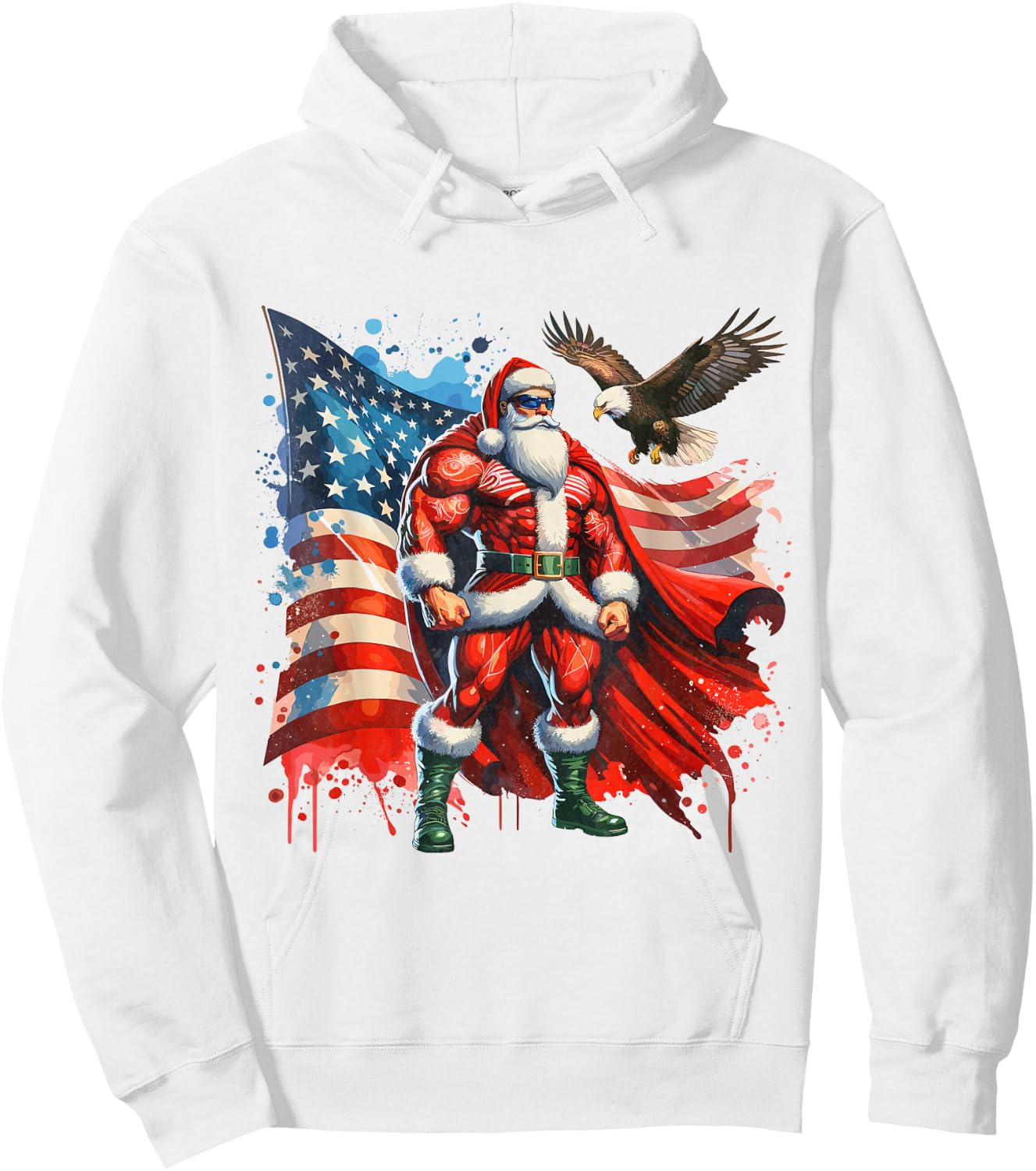 Funny Santa Claus Vintage Patriotic American flag Hoodie - Hoodie | White