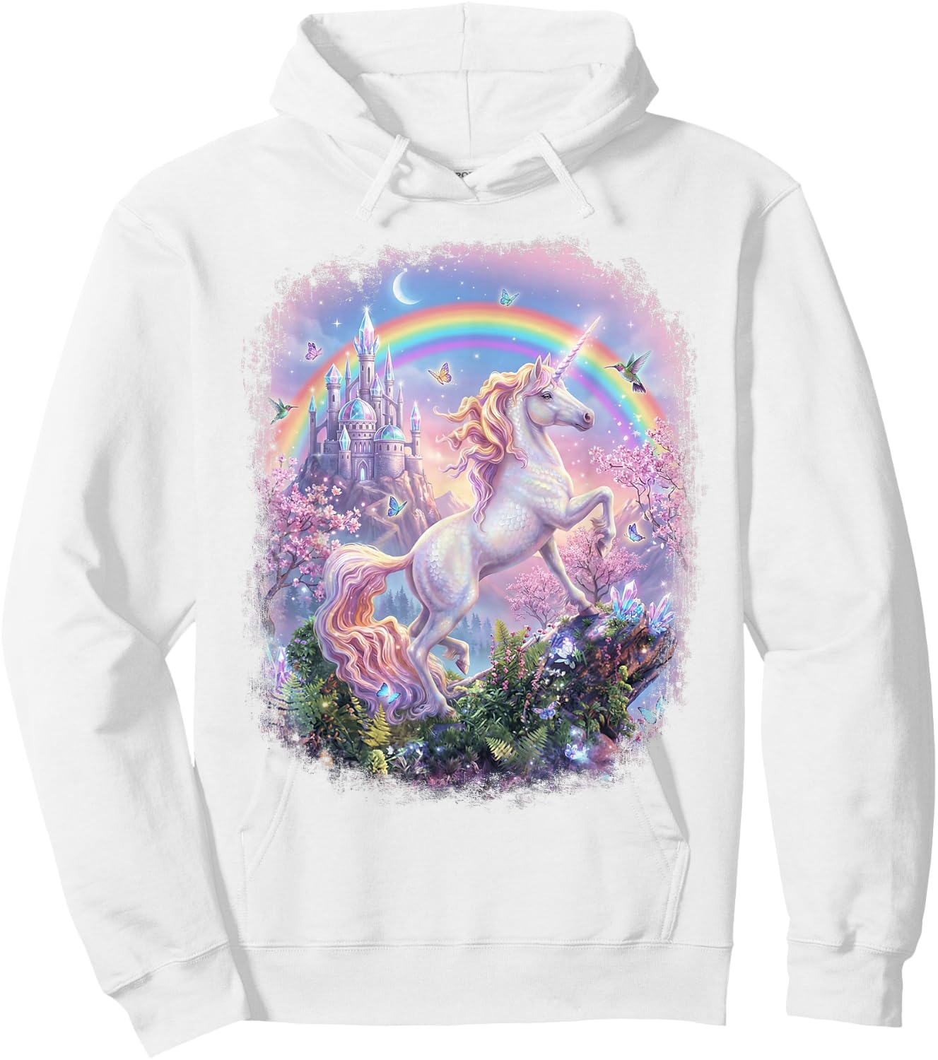 Unicorn Rainbow Castle Magical Graphic Girls Hoodie - Hoodie | White