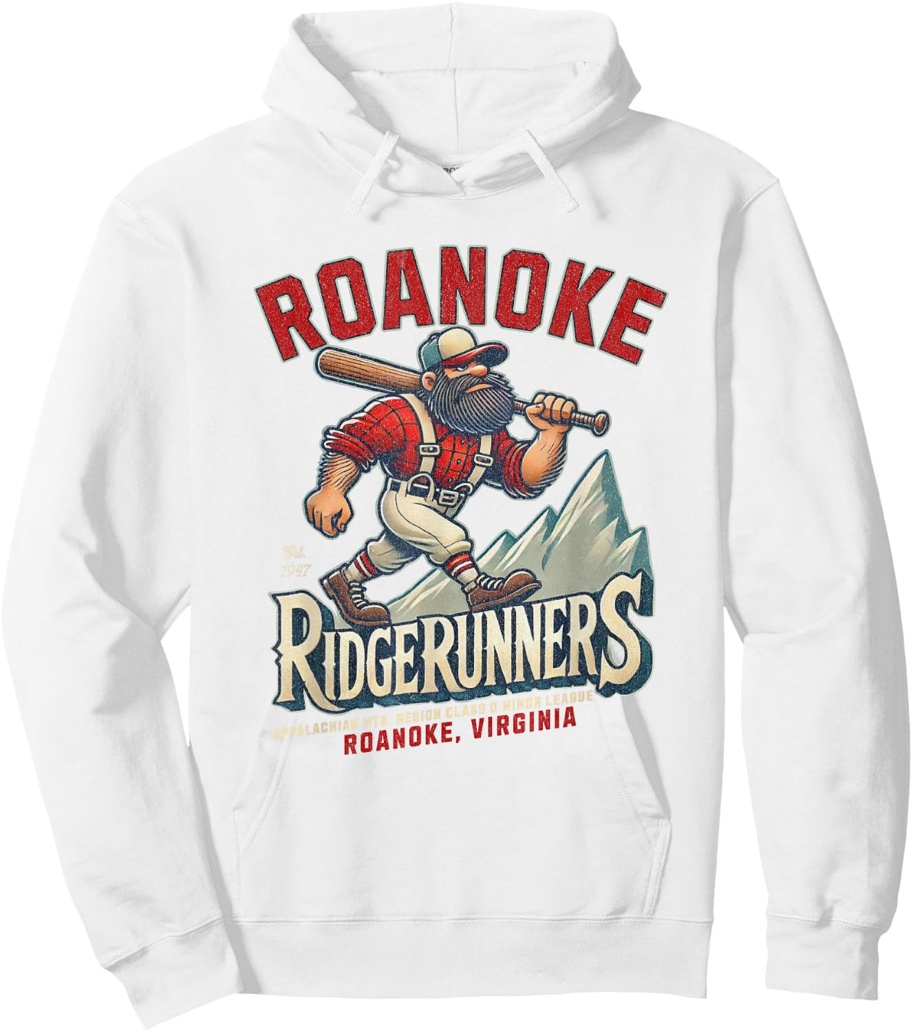 Roanoke Ridgerunners Retro Baseball Team Design Hoodie - Hoodie | White