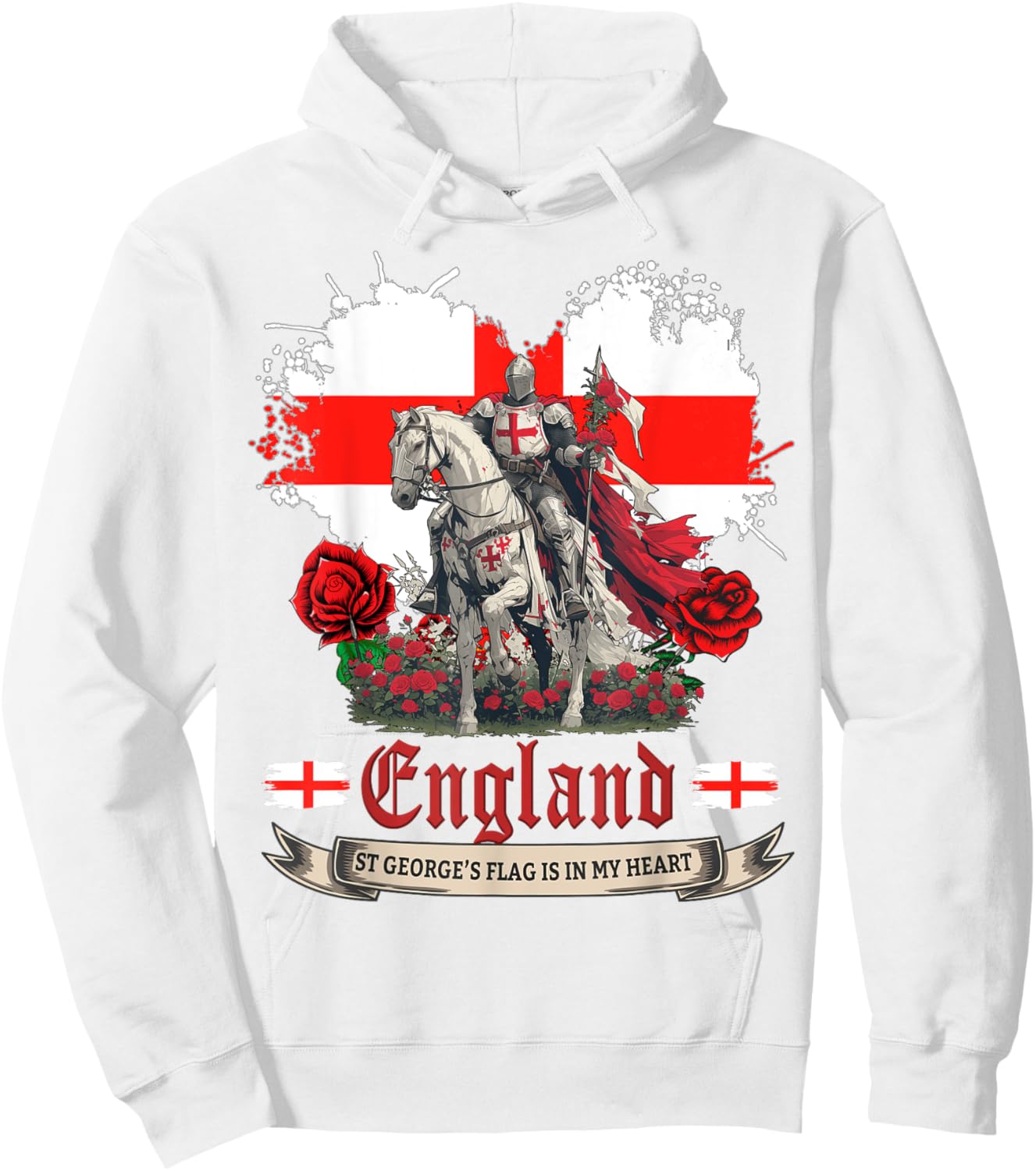 St Georges Day England Idea & English Flag Heart Hoodie - Hoodie | White