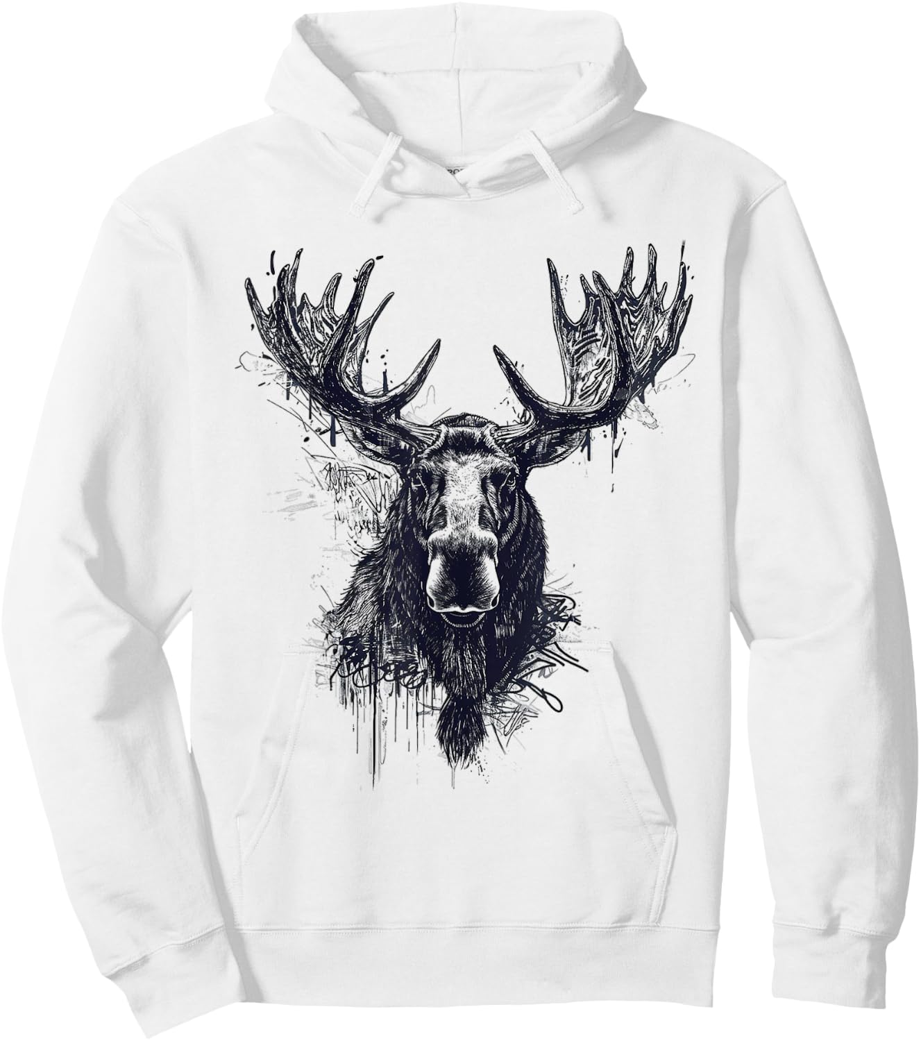 Elk Animal Print Zoo Drawing Illustration Abstract Elk , white, S Hoodie - Hoodie | White