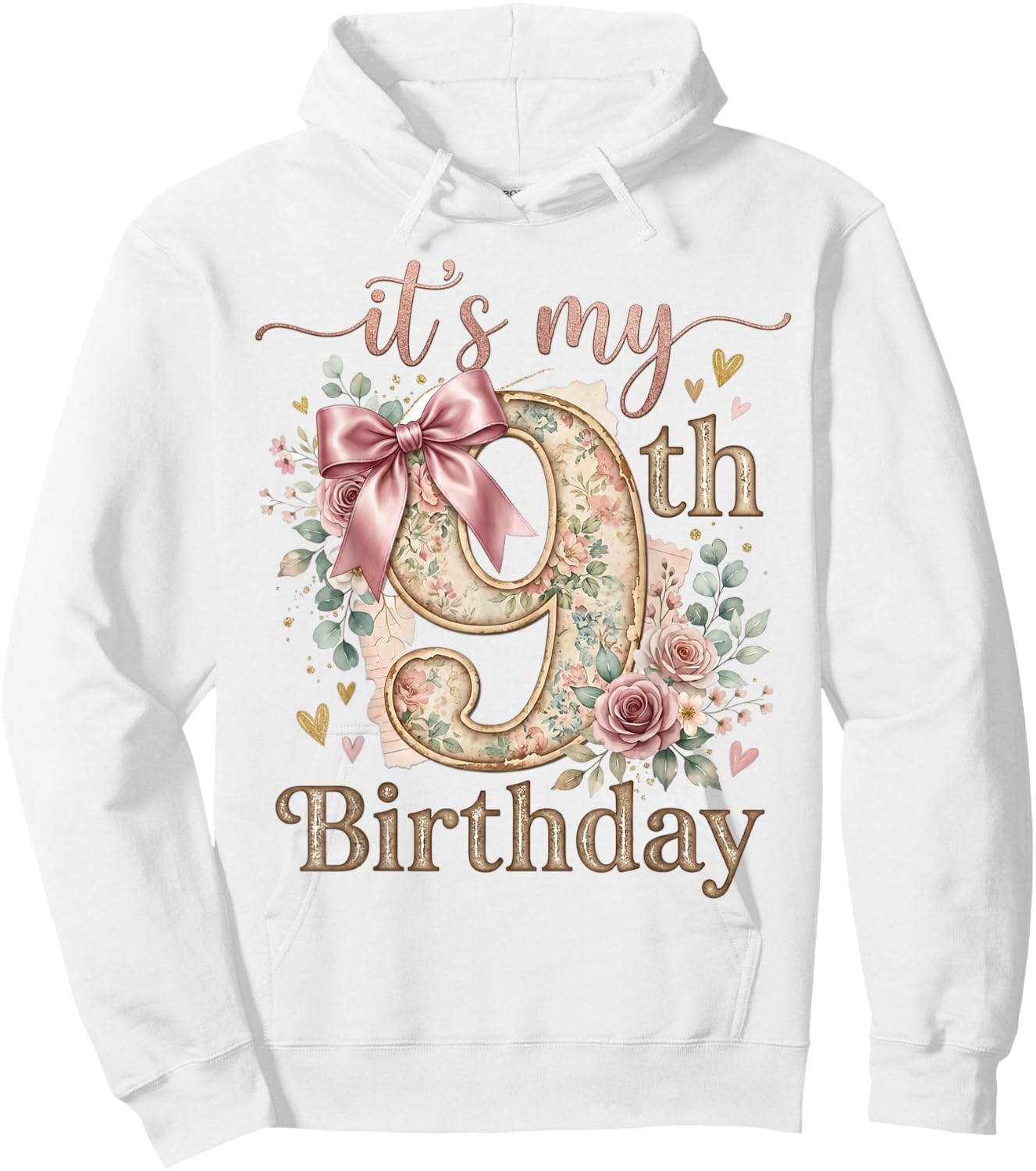 It's My 9th Birthday Girl Coquette Bow Pink 9 Year Old Hoodie - Hoodie | White
