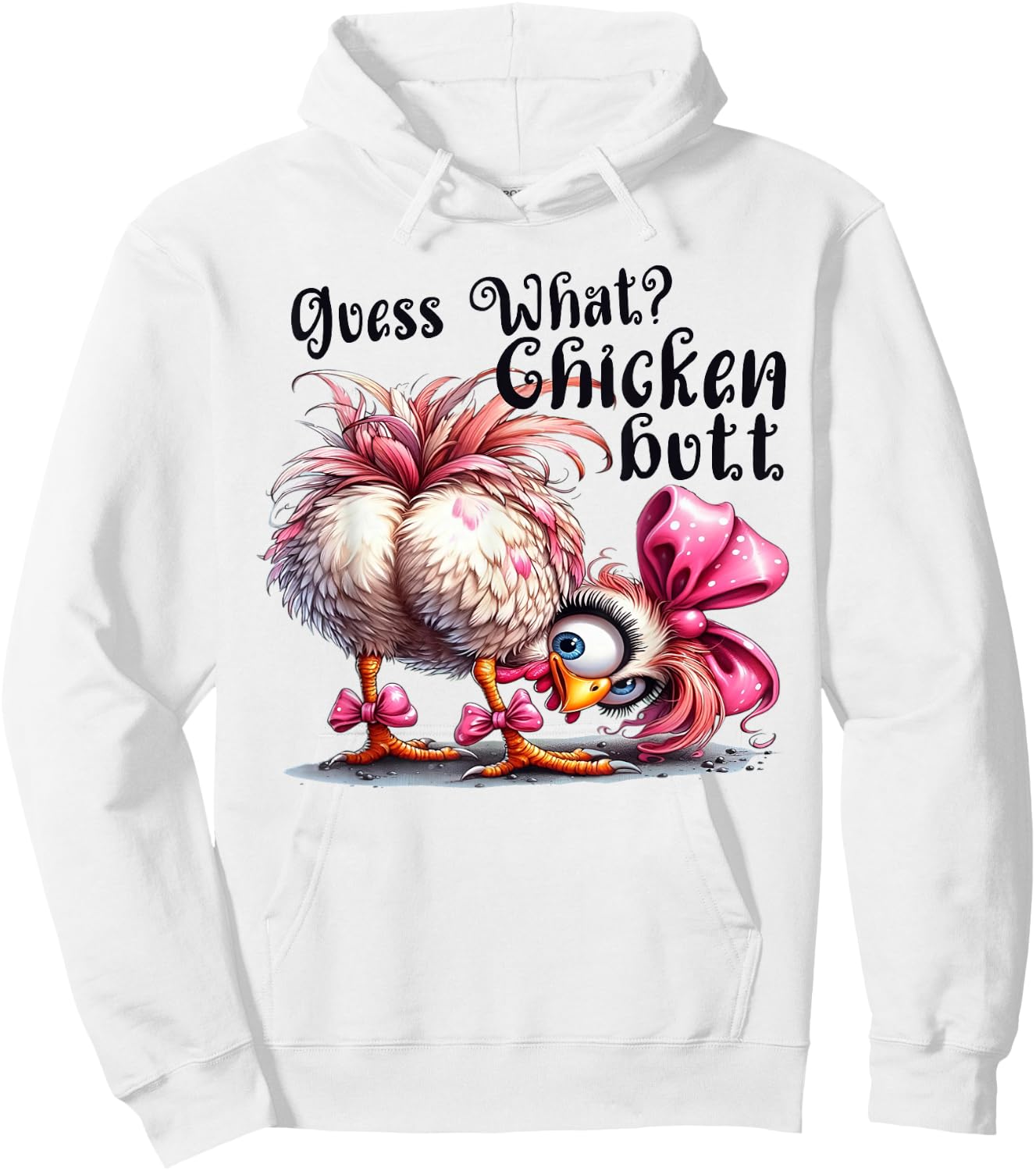 Guess What Chicken Butt Funny Chicken Coquette Bow Hoodie - Hoodie | White