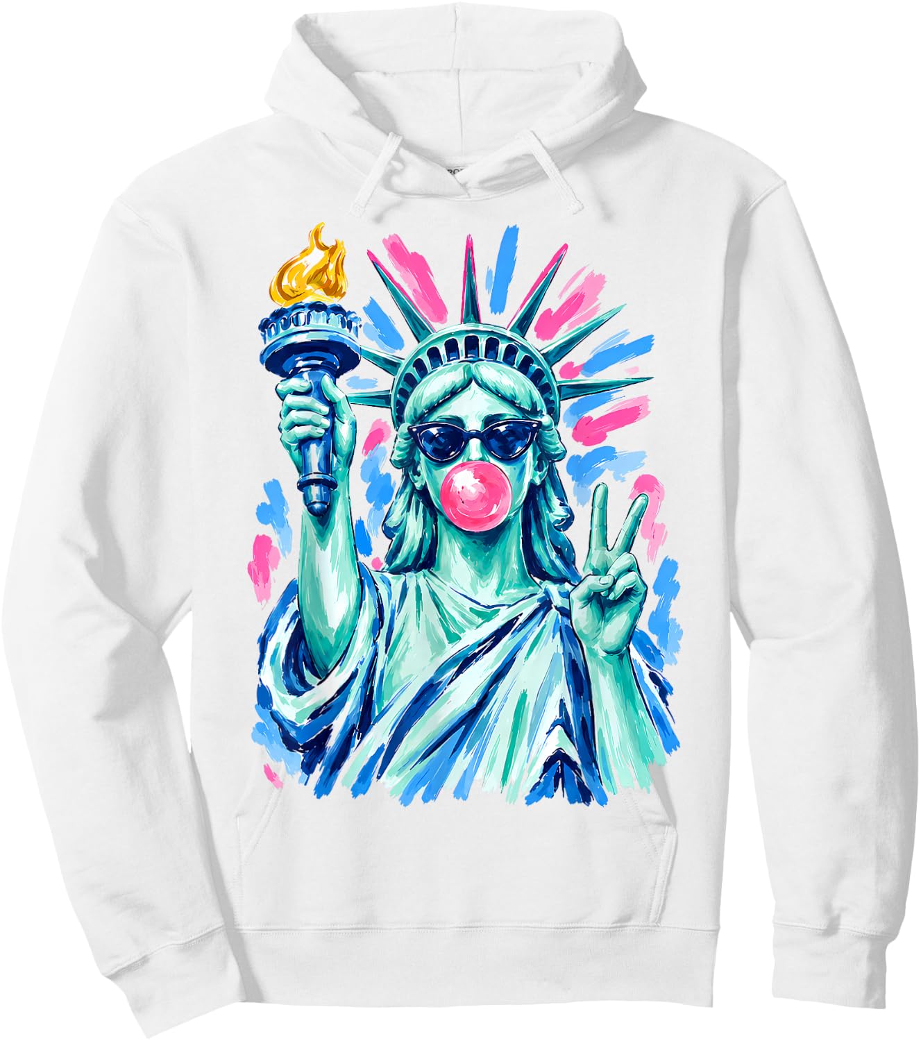 Statue of Liberty Sunglasses Blowing Bubblegum 4th of July Hoodie - Hoodie | White