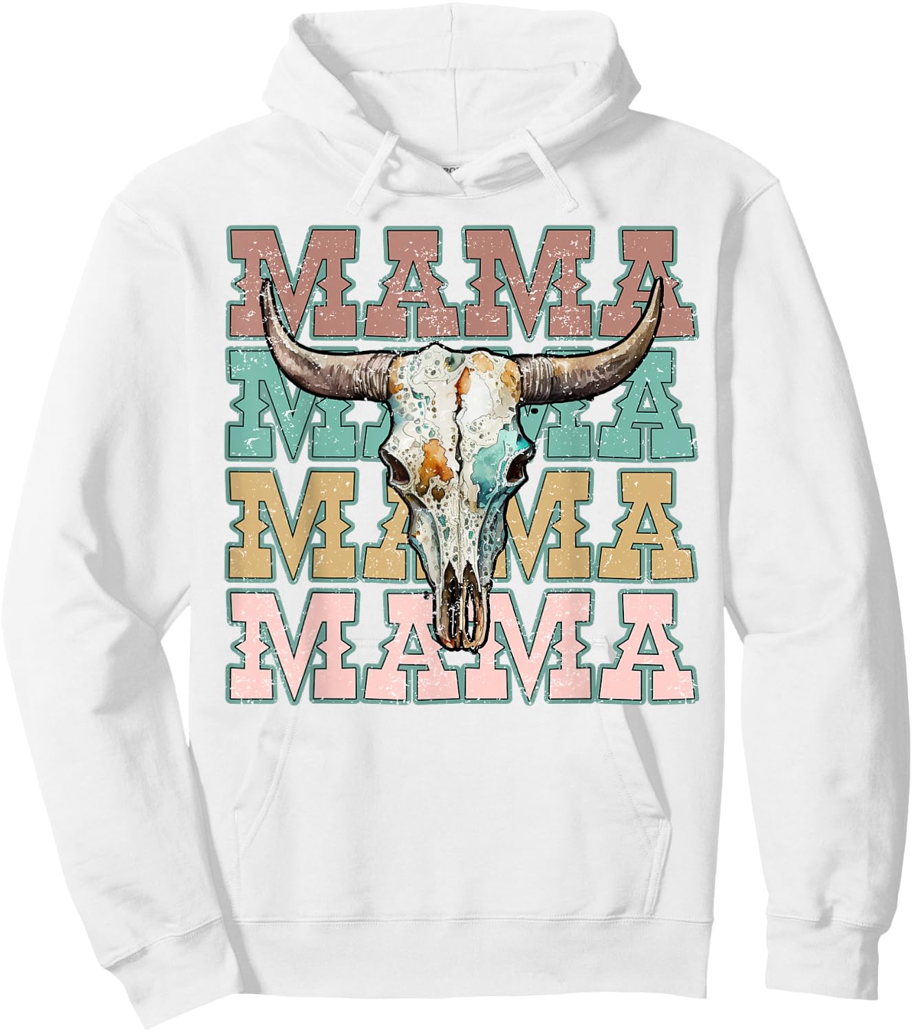 Mama Western Mom Retro Bull Skull Cow Skull Mom Hoodie - Hoodie | White