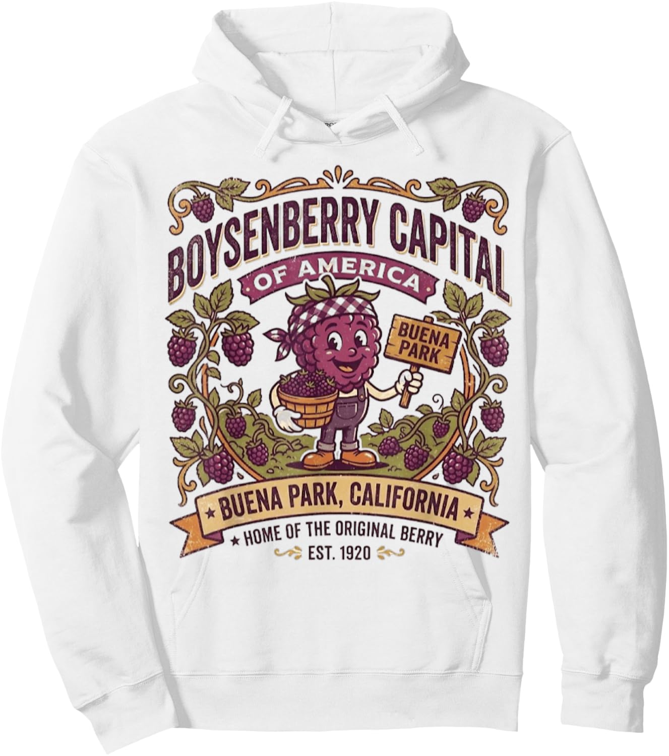 Buena Park, CA - Boysenberry Capital - Vintage Mascot Logo Hoodie - Hoodie | White