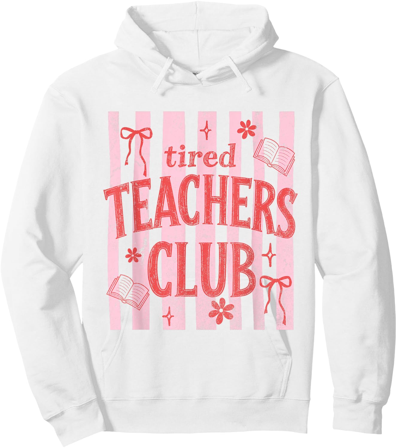 Tired Teachers Club Stripes Summer Break Last-Day of School Hoodie - Hoodie | White