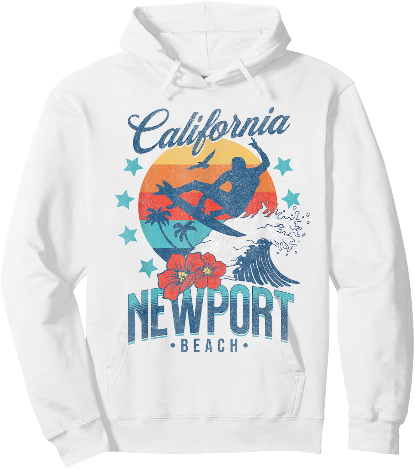 Newport Beach California Surfing Vintage Vacation Retro Surf Hoodie - Hoodie | White