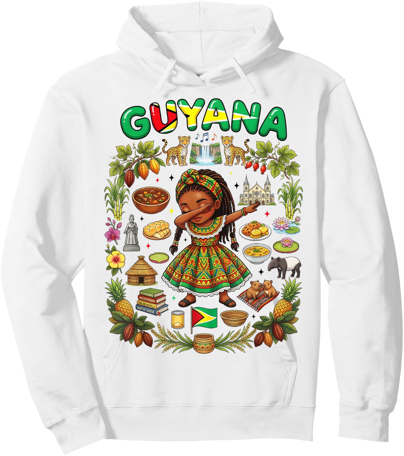 Dabbing Guyana Girl Flag Dress Kaieteur Falls Jaguar Pride Hoodie - Hoodie | White