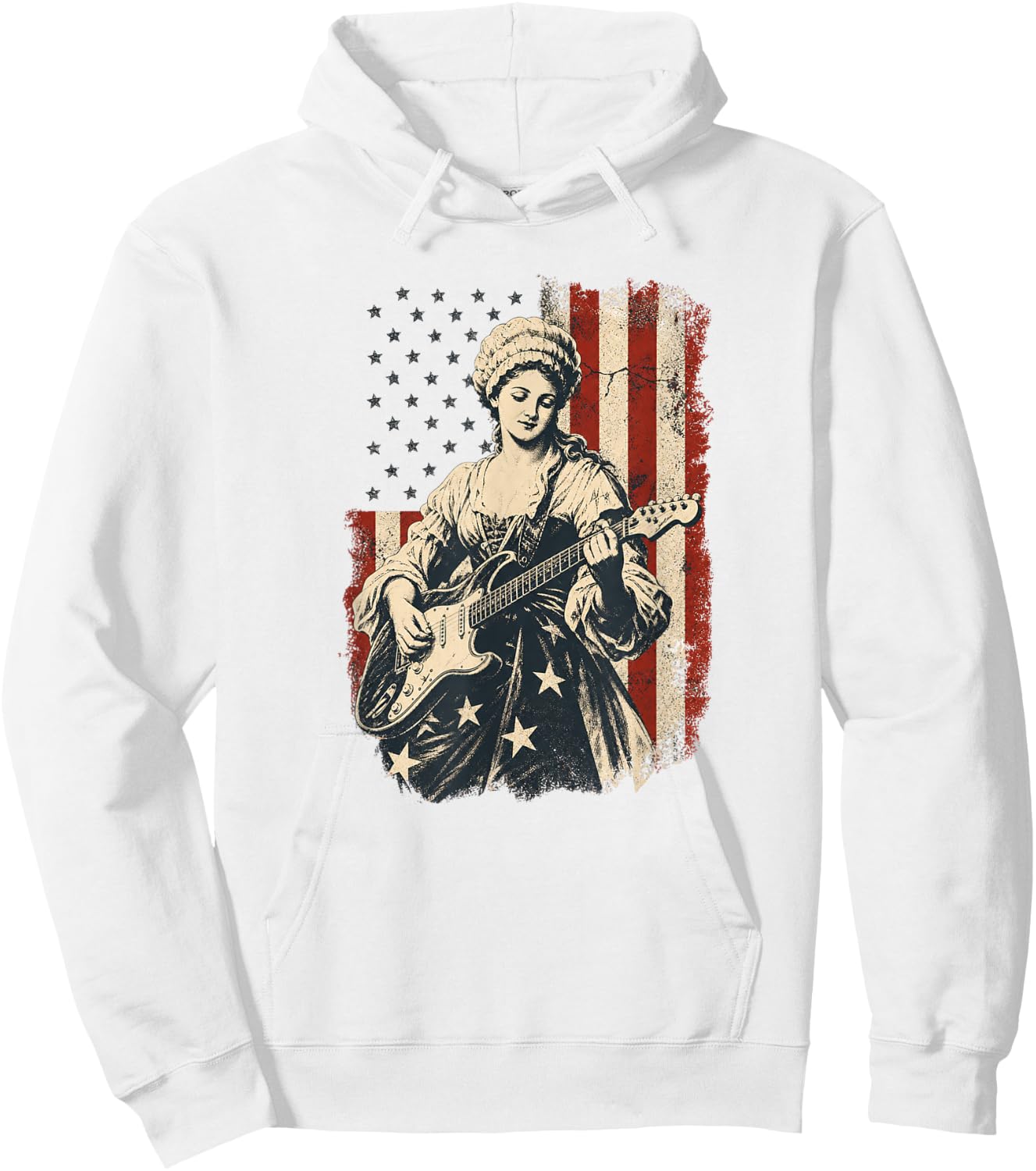 Betsy Ross Playing Guitar American Flag Hoodie - Hoodie | White