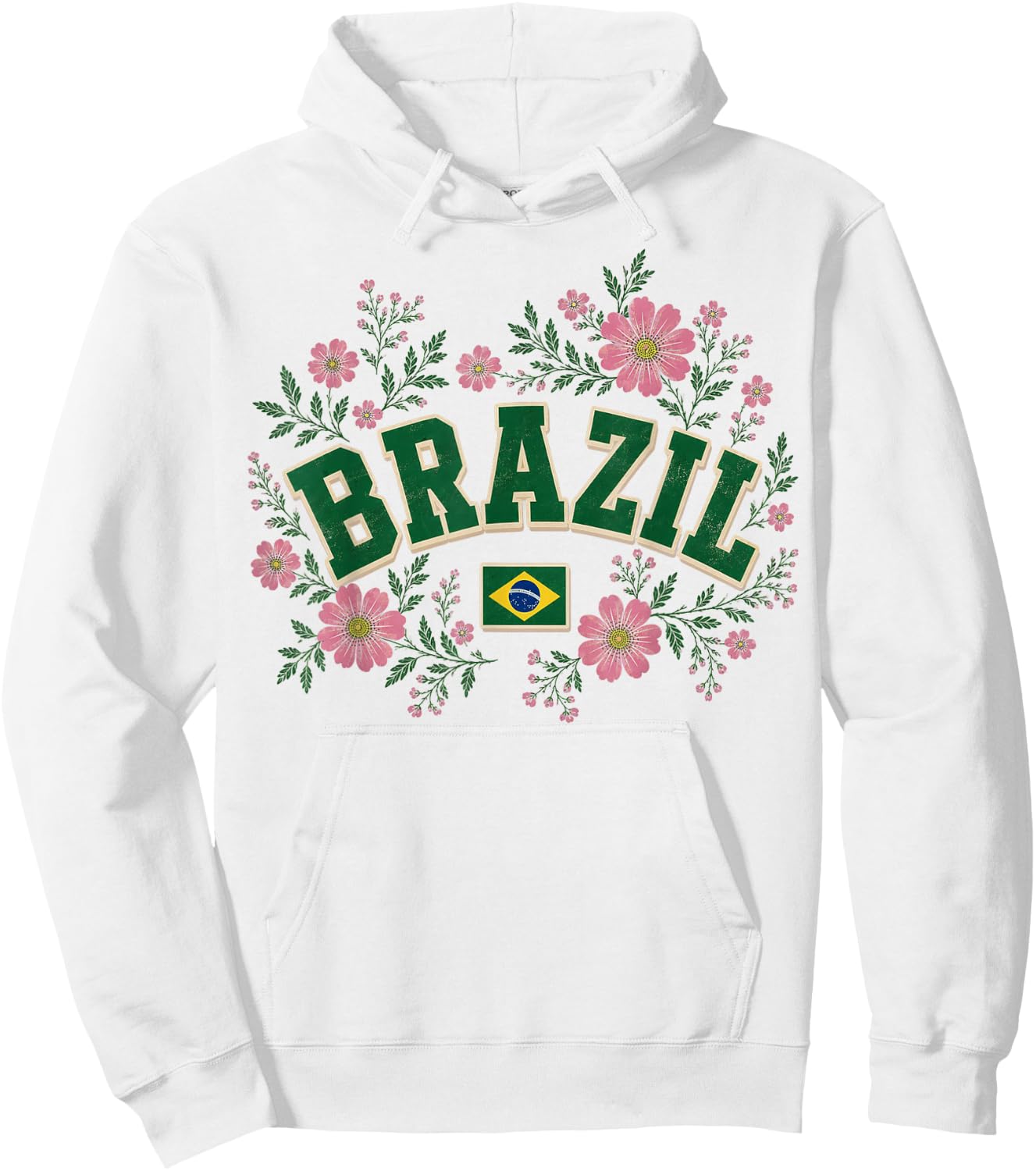 Brazil Floral Vintage Country Pride Hoodie - Hoodie | White