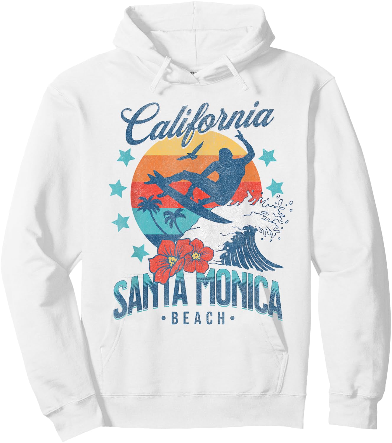 Santa Monica Beach California Surfing Vintage Vacation Surf Women Kids Hoodie - Hoodie | White