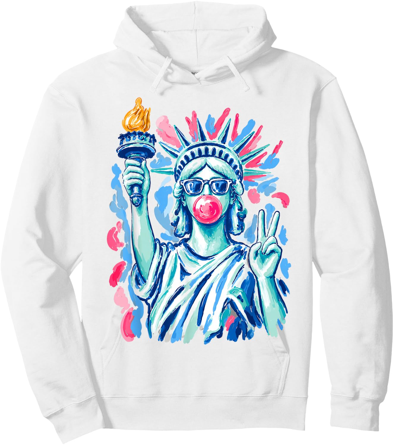 Statue of Liberty Blowing Bubble Gum Funny 4th of July Women Hoodie - Hoodie | White