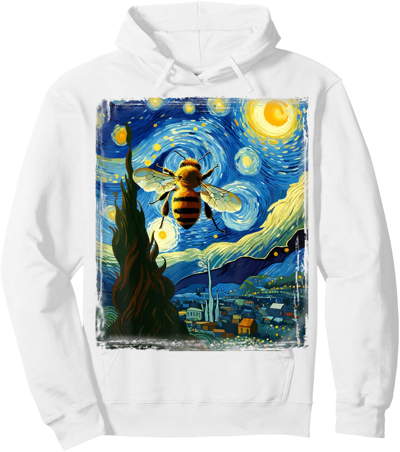 Apiarist Artistic Bee Gear Van Gogh Style Starry Night Bee Hoodie - Hoodie | White