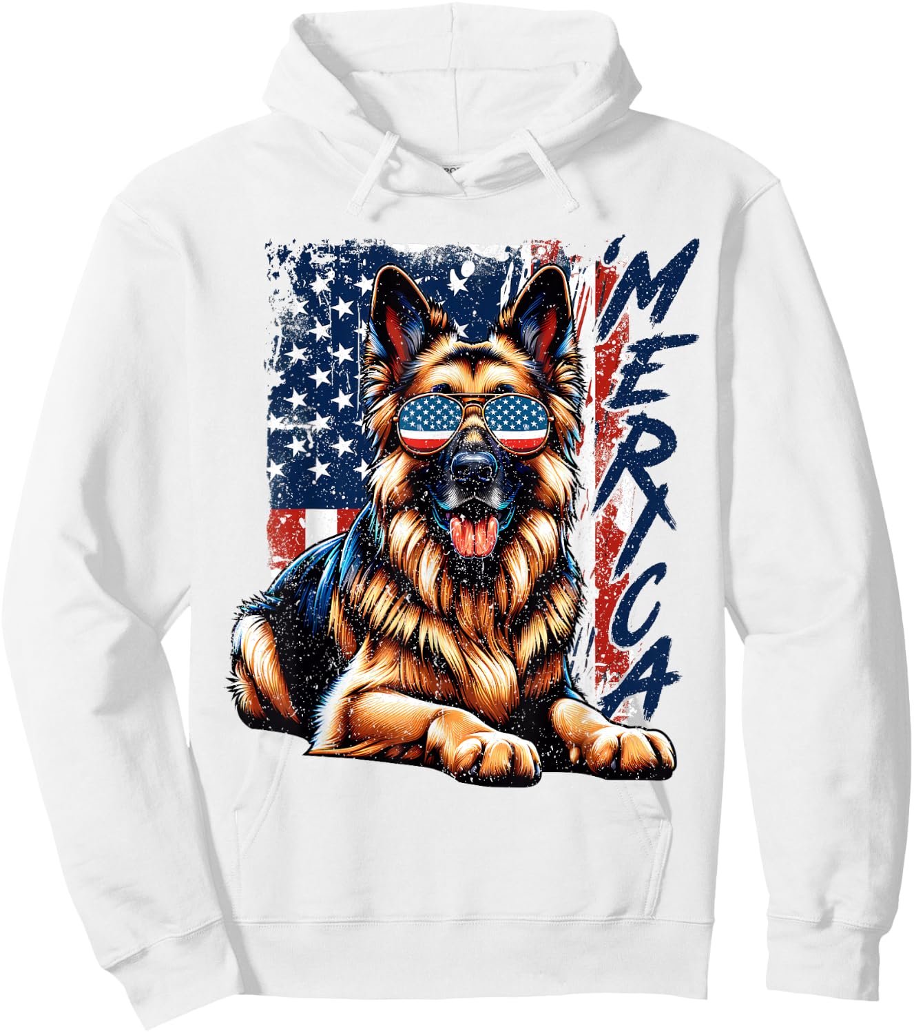 'Merica German Shepherd USA Flag Sunglasses Patriotic Pets Hoodie - Hoodie | White