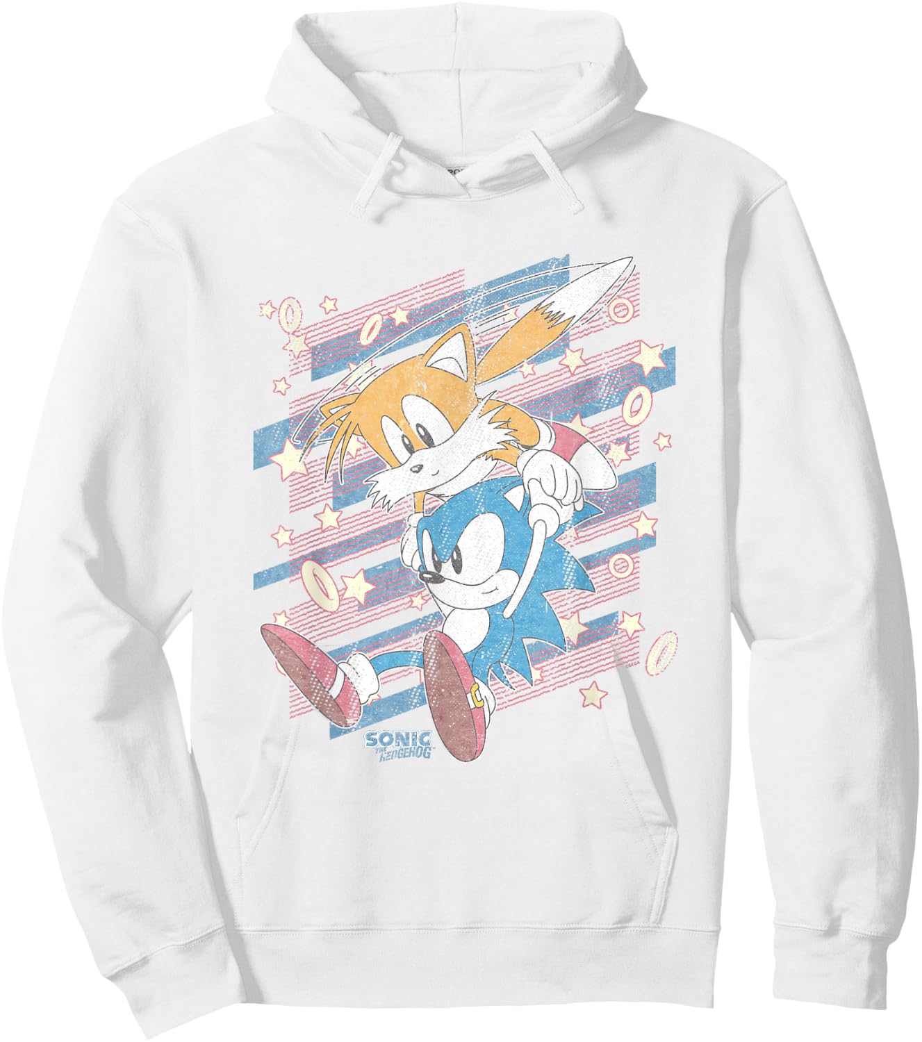 Sonic The Hedgehog Sonic & Tails Americana Distressed Logo Hoodie - Hoodie | White