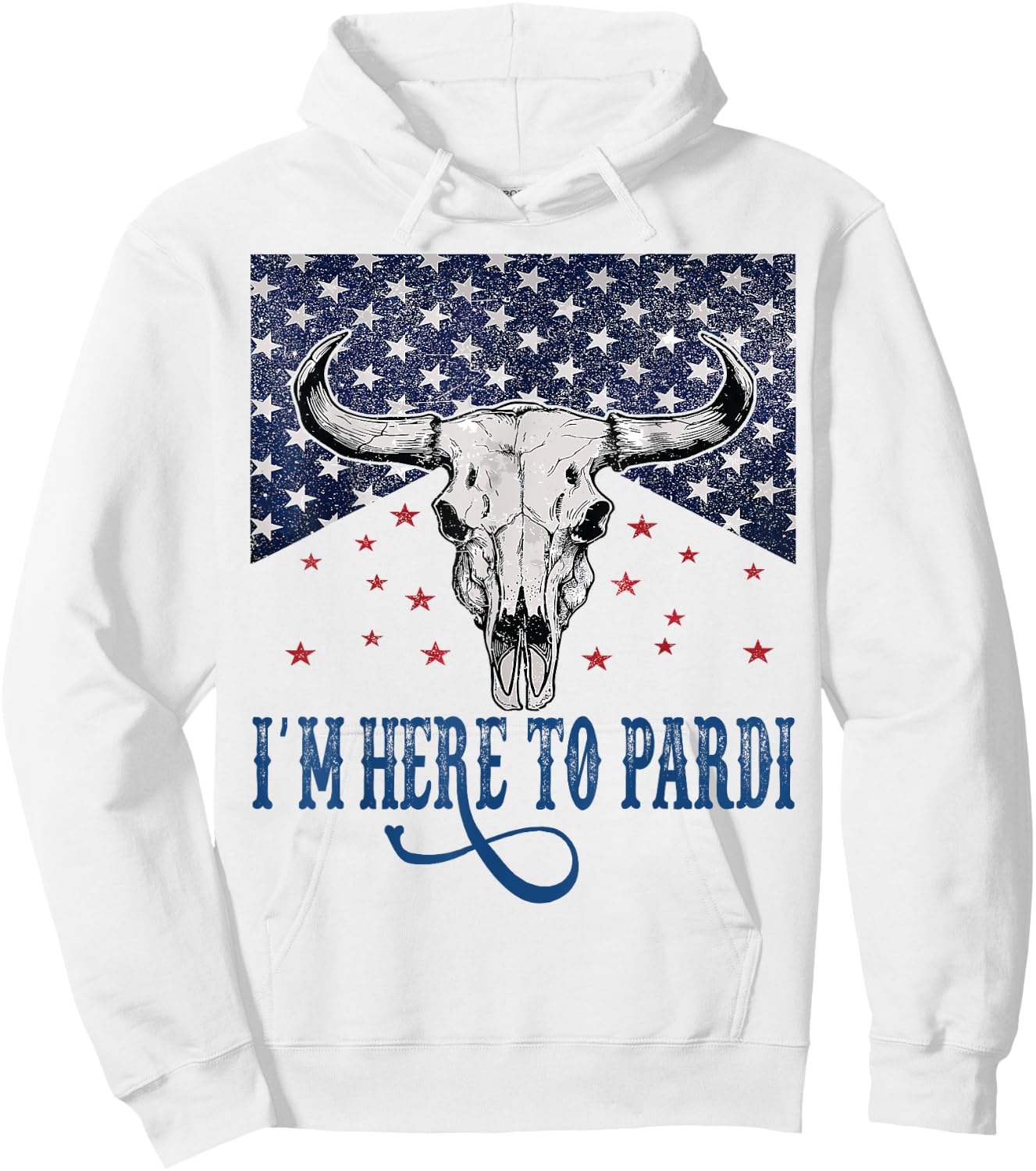I'm Here to Pardi Vintage Retro Western Bull-Skull Hoodie - Hoodie | White